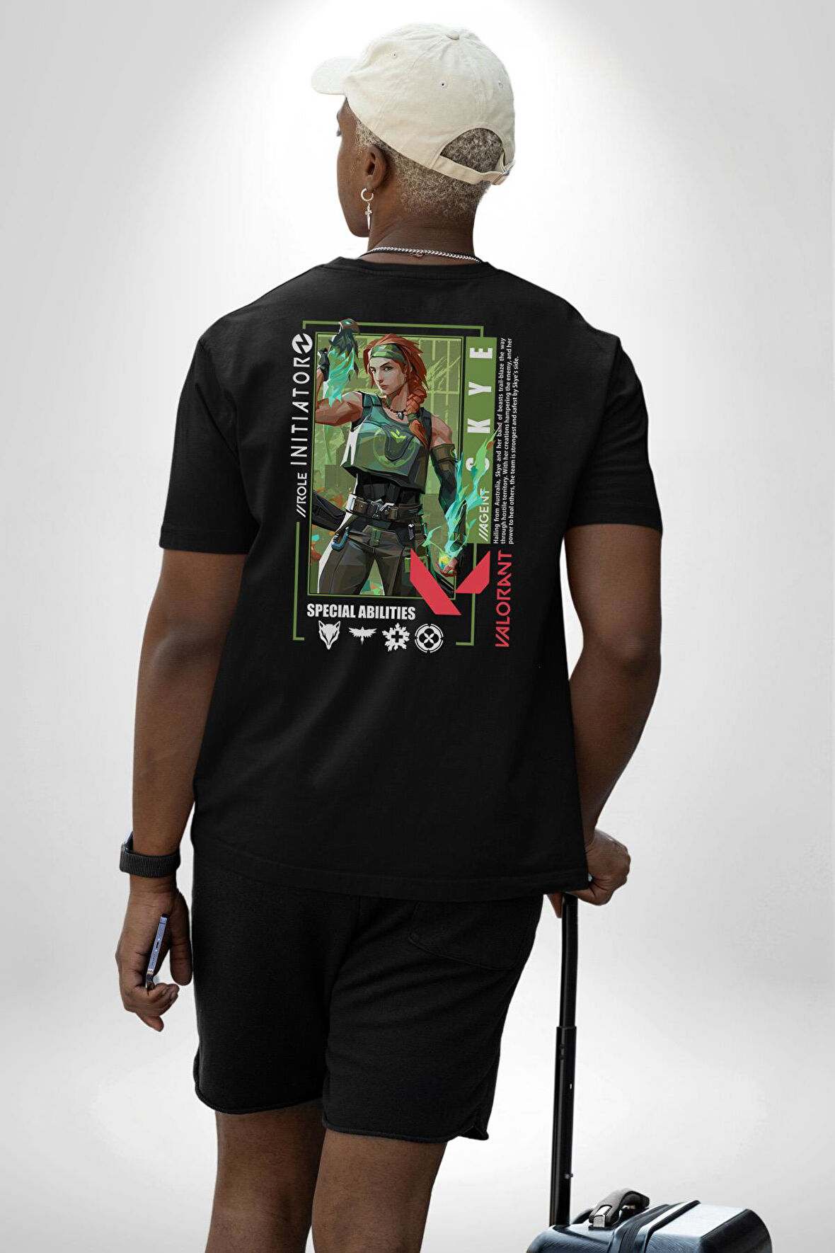 Valorant   SKYE Ajan Oyun Karakter Özellikleri Pamuklu Kadın Erkek Oversize Sırt Dijital Baskılı Siyah T-shirt