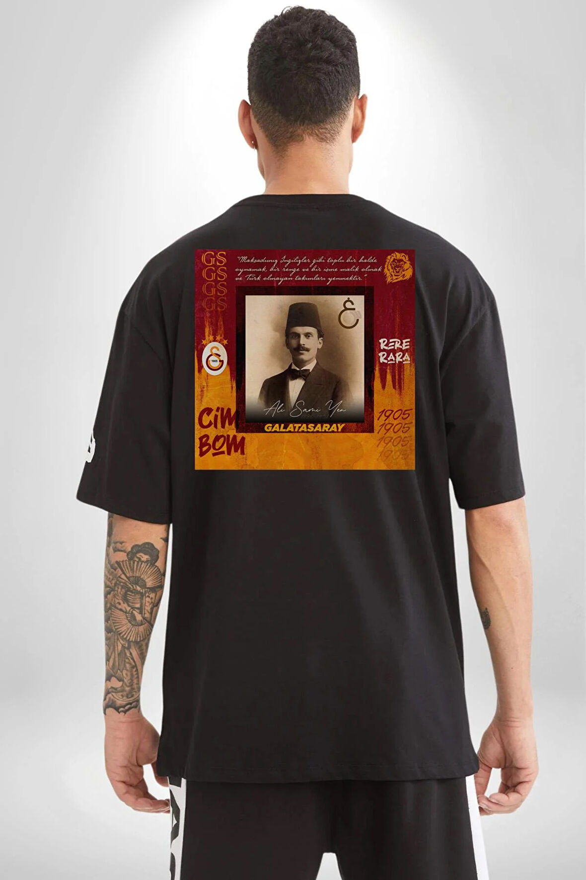 Ali Samiyen 1905 Tarih Sarı Kırmızı Taraftar Pamuklu Kadın Erkek Oversize Sırt Dijital Baskılı Siyah T-shirt