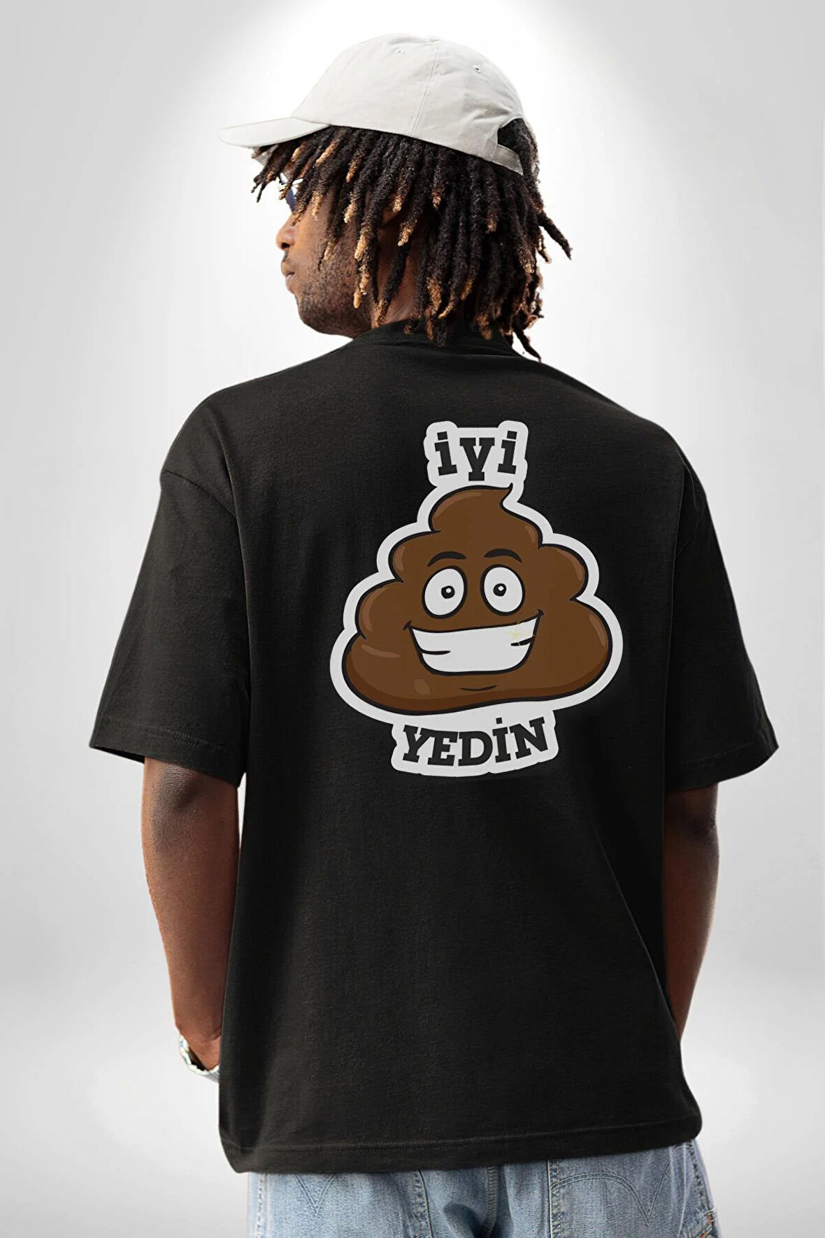 İyi Yedin Espirili Tişört Yazılı Pamuklu Kadın Erkek Oversize Sırt Dijital Baskılı Siyah T-shirt