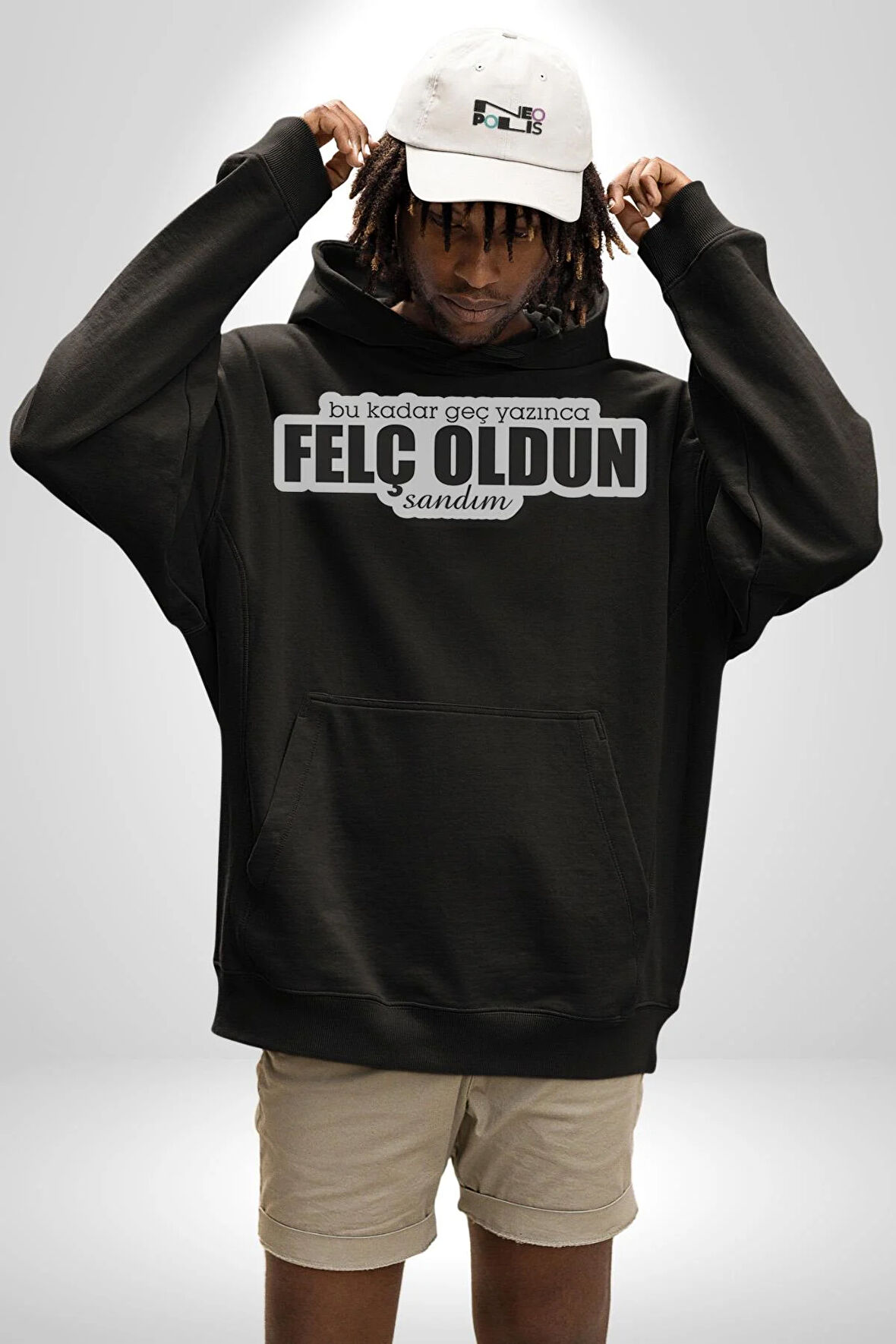 Bu kadar Geç Yazınca Felç Oldun Sandım Yazılı Kadın Erkek  Siyah Kapüşonlu Sweatshirt Hoodie