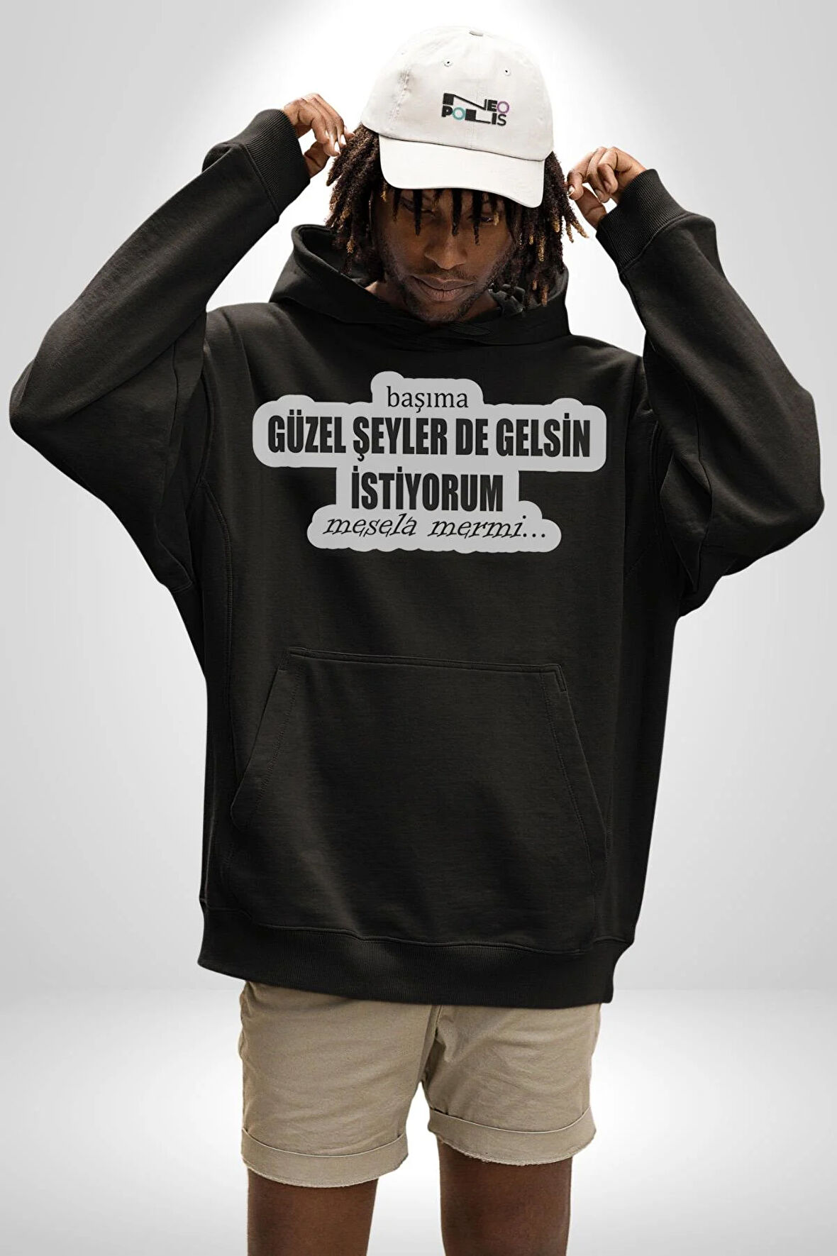 Başıma Güzel Şeylerde Gelsin İstiyorum Mesela Mermi Yazılı Kadın Erkek  Siyah Kapüşonlu Sweatshirt Hoodie