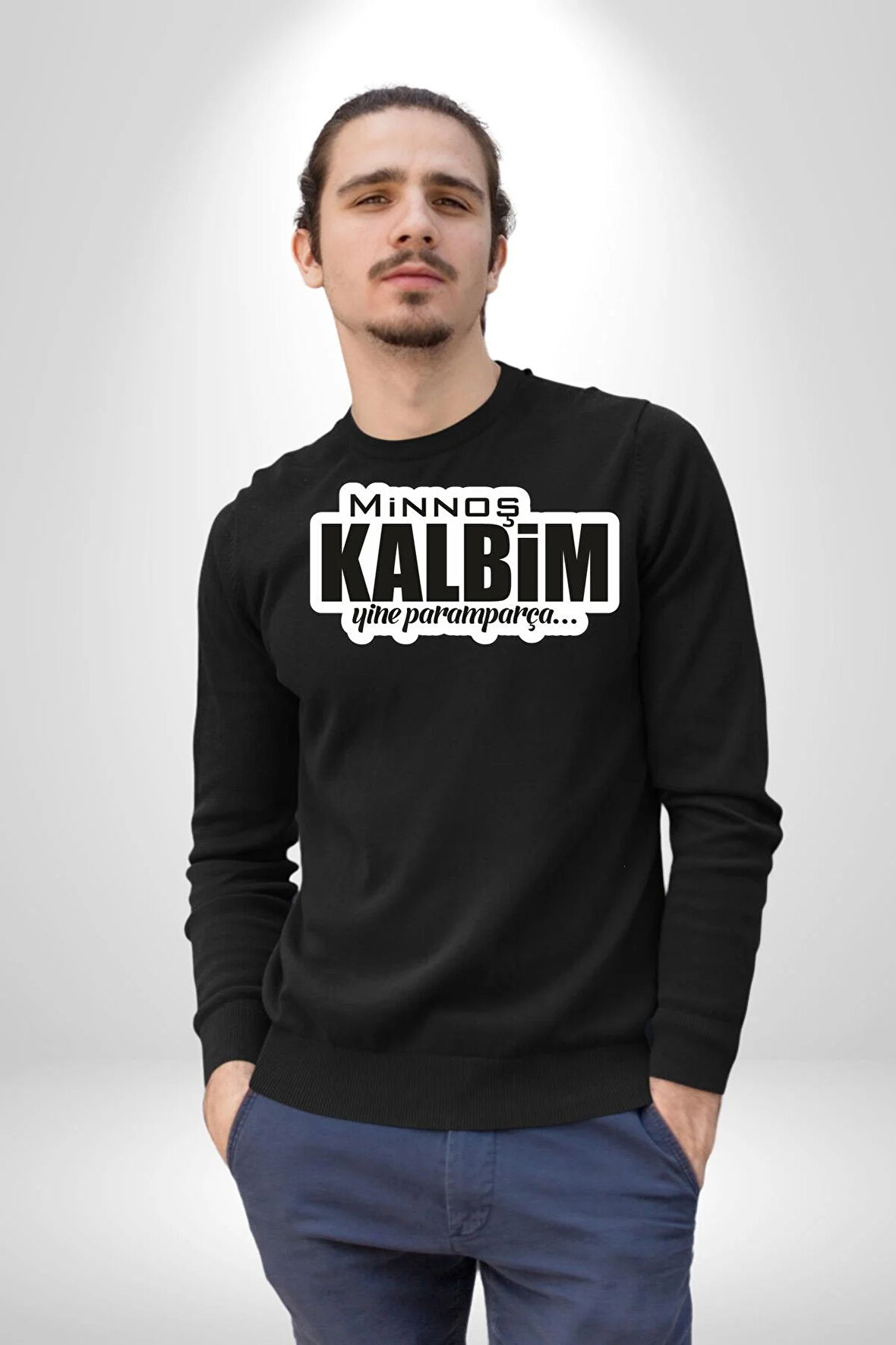 Minoş Kalbim Yine Paramparça Yazılı Kadın Erkek Siyah Sweatshirt 
