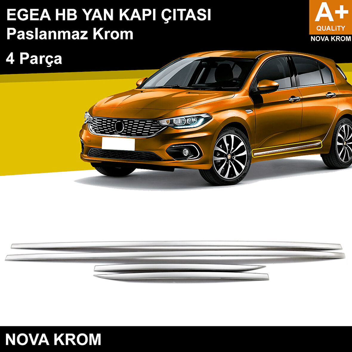 Fiat Egea HB Krom Yan Kapı Çıtası 4 Prç. 2015 Üzeri