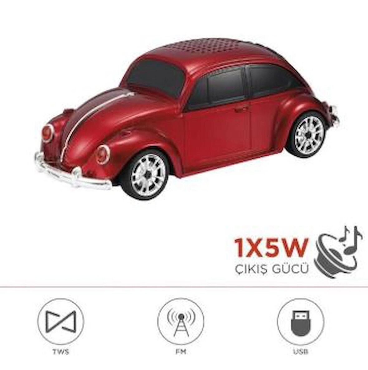 Kırmızı Araba Voswos Retro Tasarım USB/TF/FM Bluetooth Hoparlör Speaker