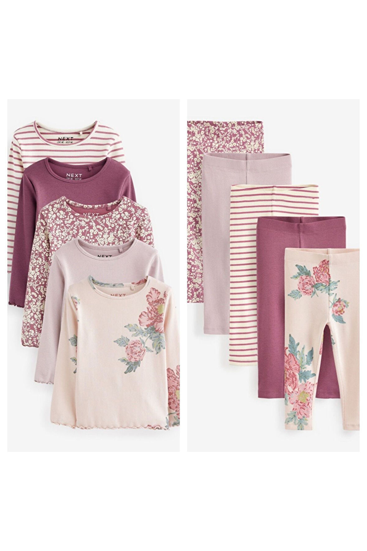 Next Baby Pamuklu Pembe Çiçek Desenli Uzun Kollu 5’li Alt Üst Takım