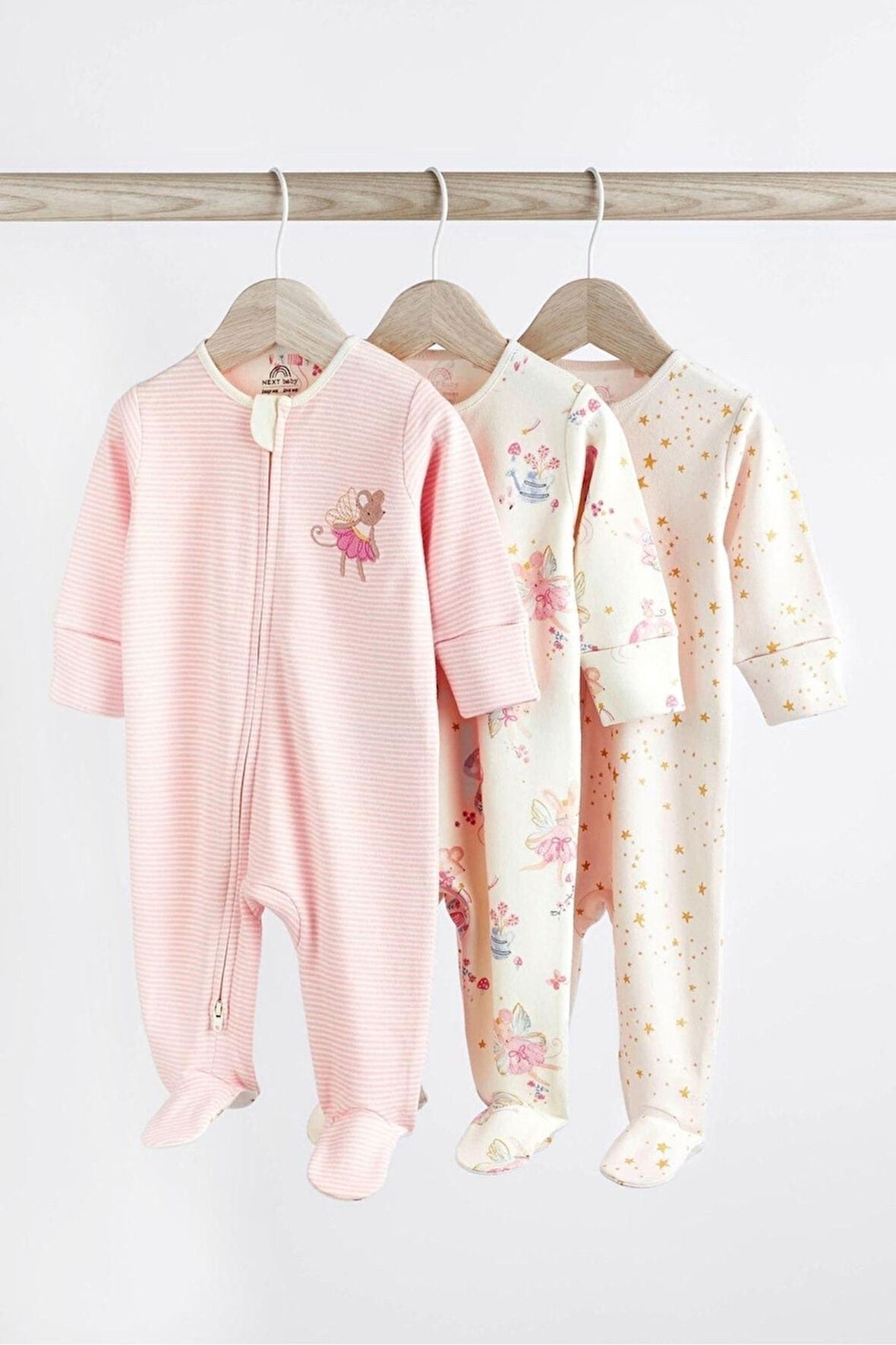 Next Baby % 100 Pamuklu Pale Pink 3’lü Tulum Set