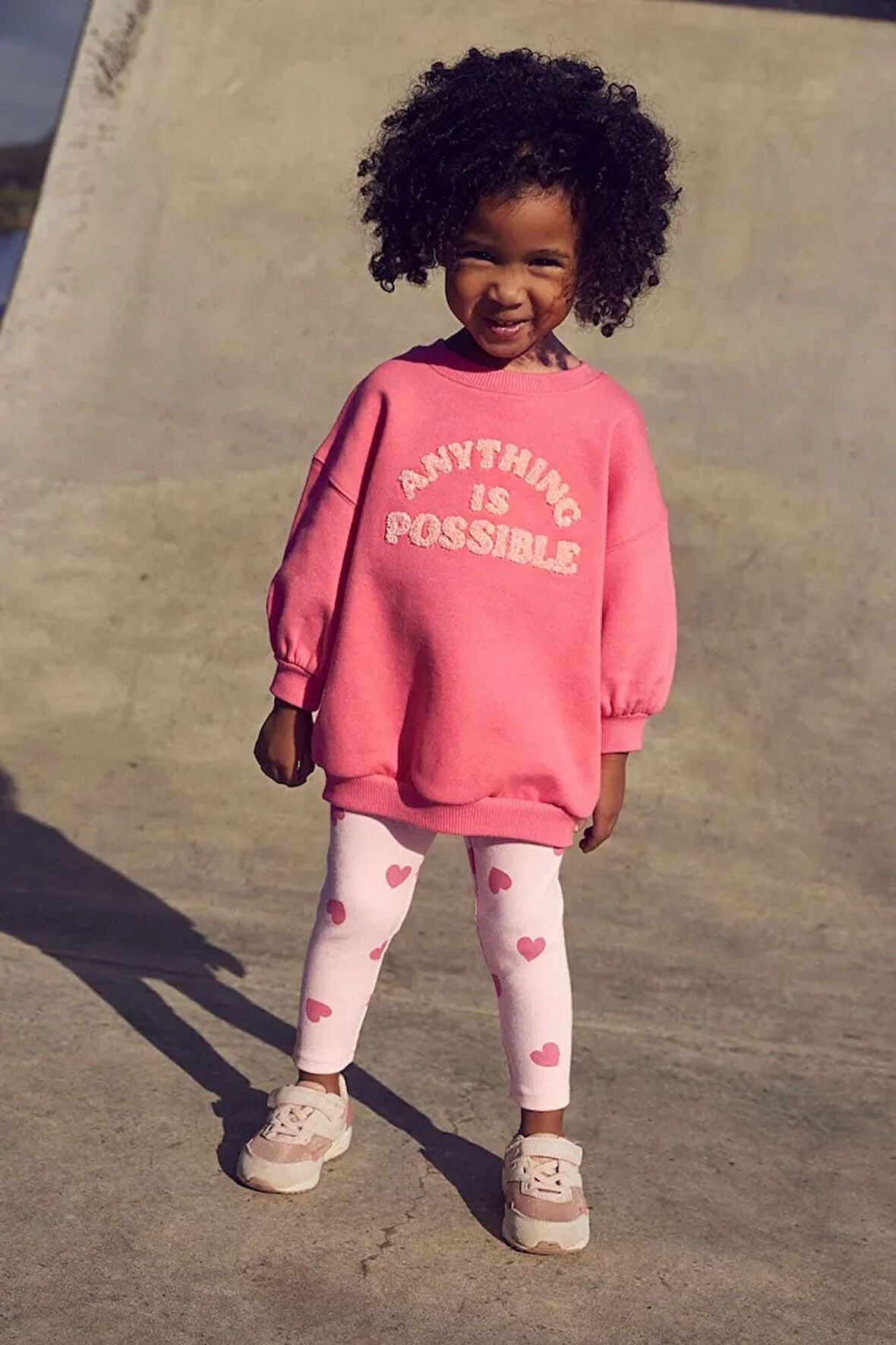 Pamuklu Pembe Baskılı Sweatshirt Tayt Alt Üst Takım