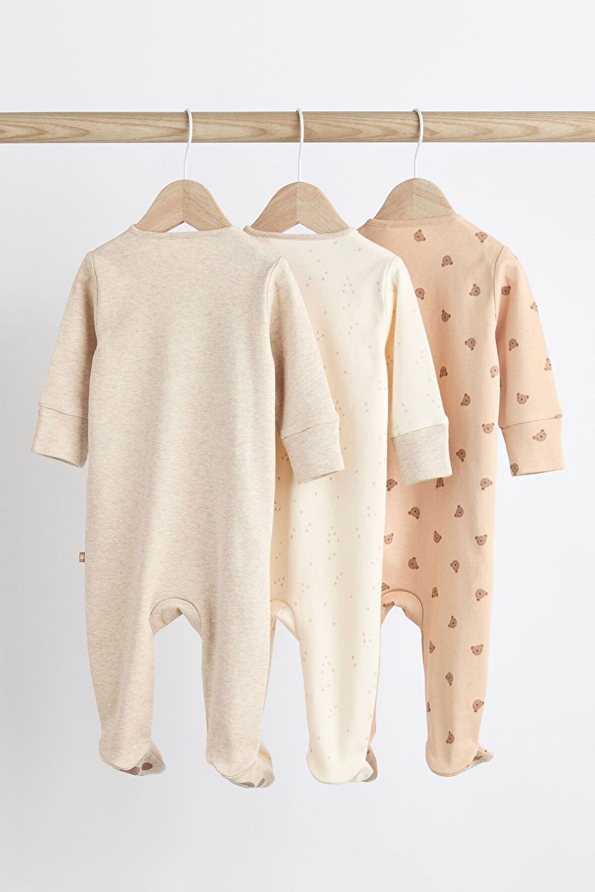 Next Baby % 100 Pamuklu Krem Ayıcık Desenli 3’lü Tulum Set