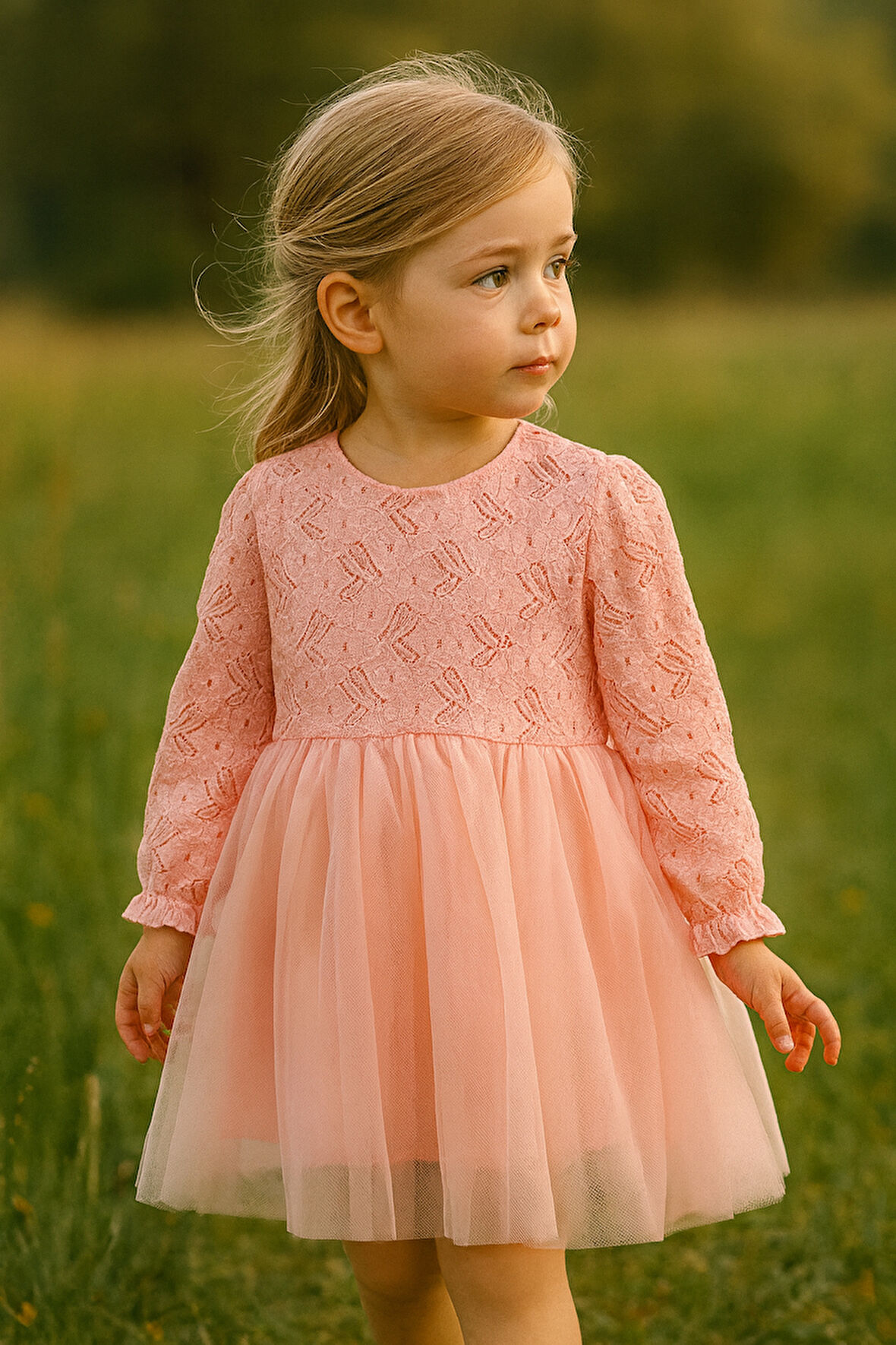 Kız Bebek Çocuk Dantel Güpürlü Doğum Günü Parti Düğün Özel Gün Tüllü Astarlı Prenses Abiye Elbise