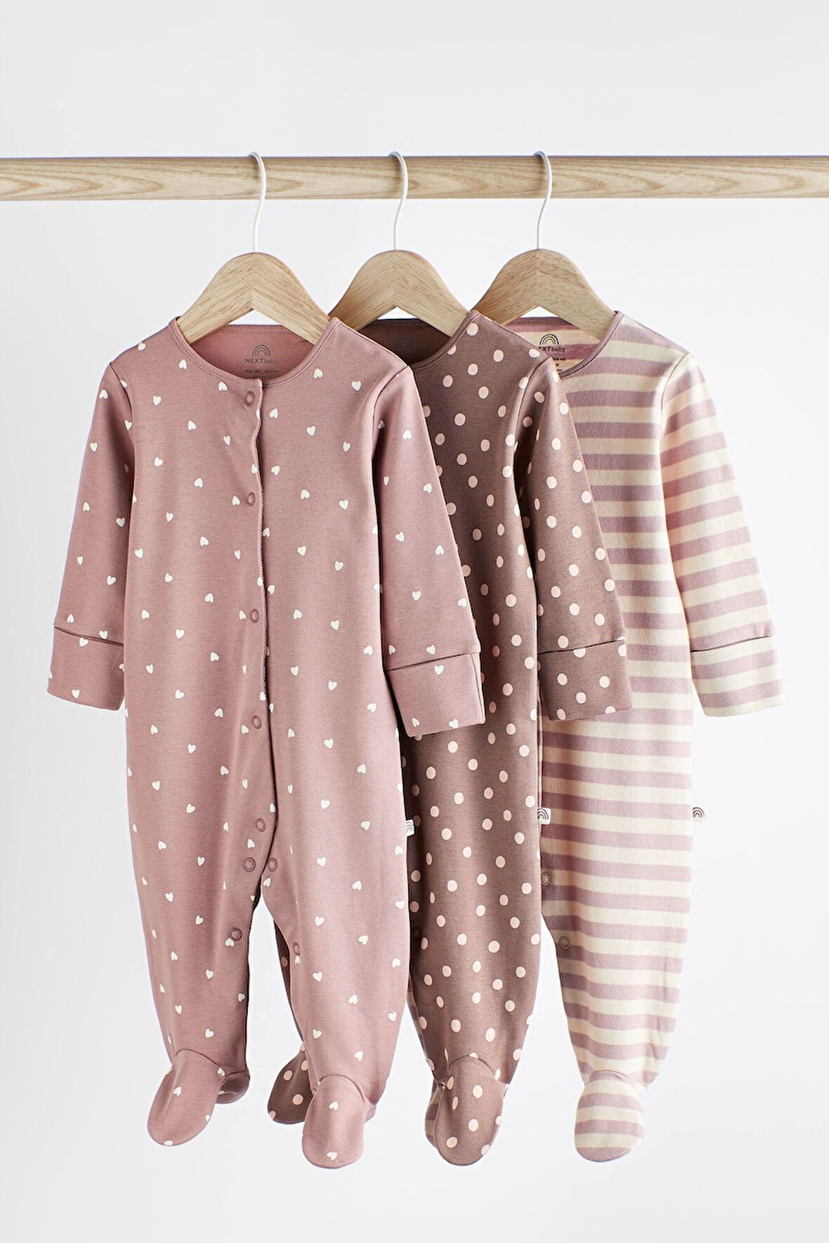Next Baby % 100 Pamuklu Kahverengi Puantiyeli 3’lü Tulum Set