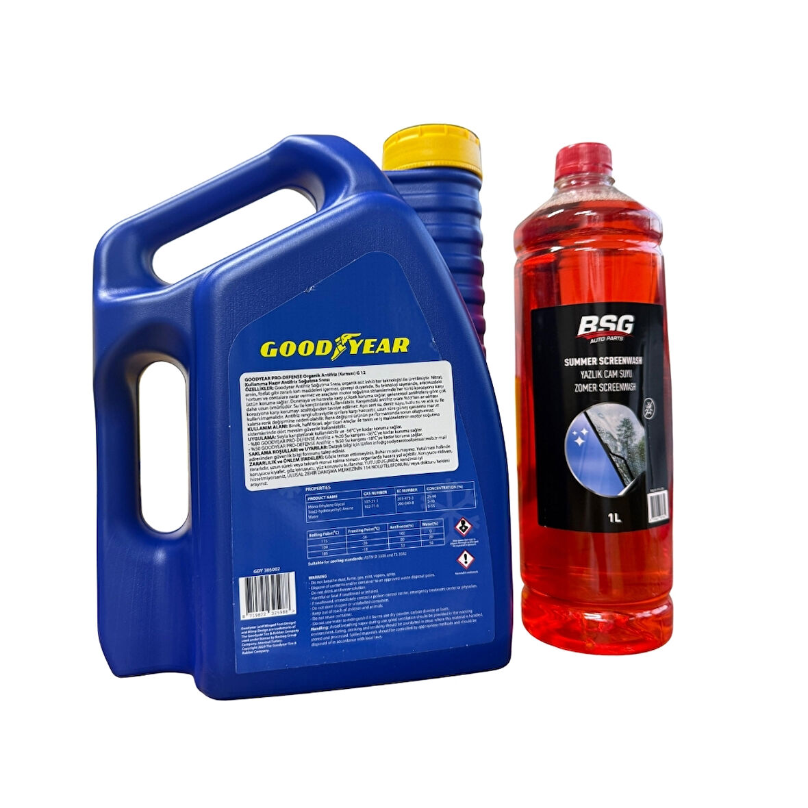 Kırmızı Organik Antifriz Pro Defense -56 Derece 3 Litre ve Konsantre Cam Suyu 1 Litre Takım Seti