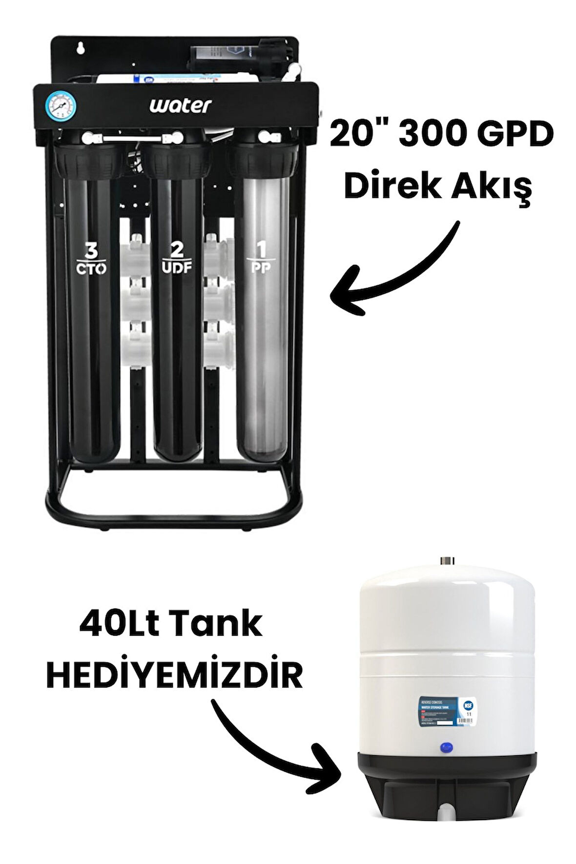 20" 300 GPD Direk Akış Su Arıtma Cihazı / TANK HEDİYEMİZDİR