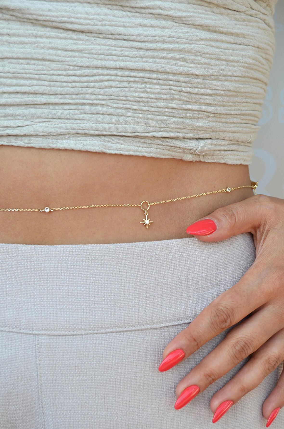 Kuzey Yıldızı Charmlı Bel Zinciri Uzun Kolye Bel Kolyesi Yıldızlı