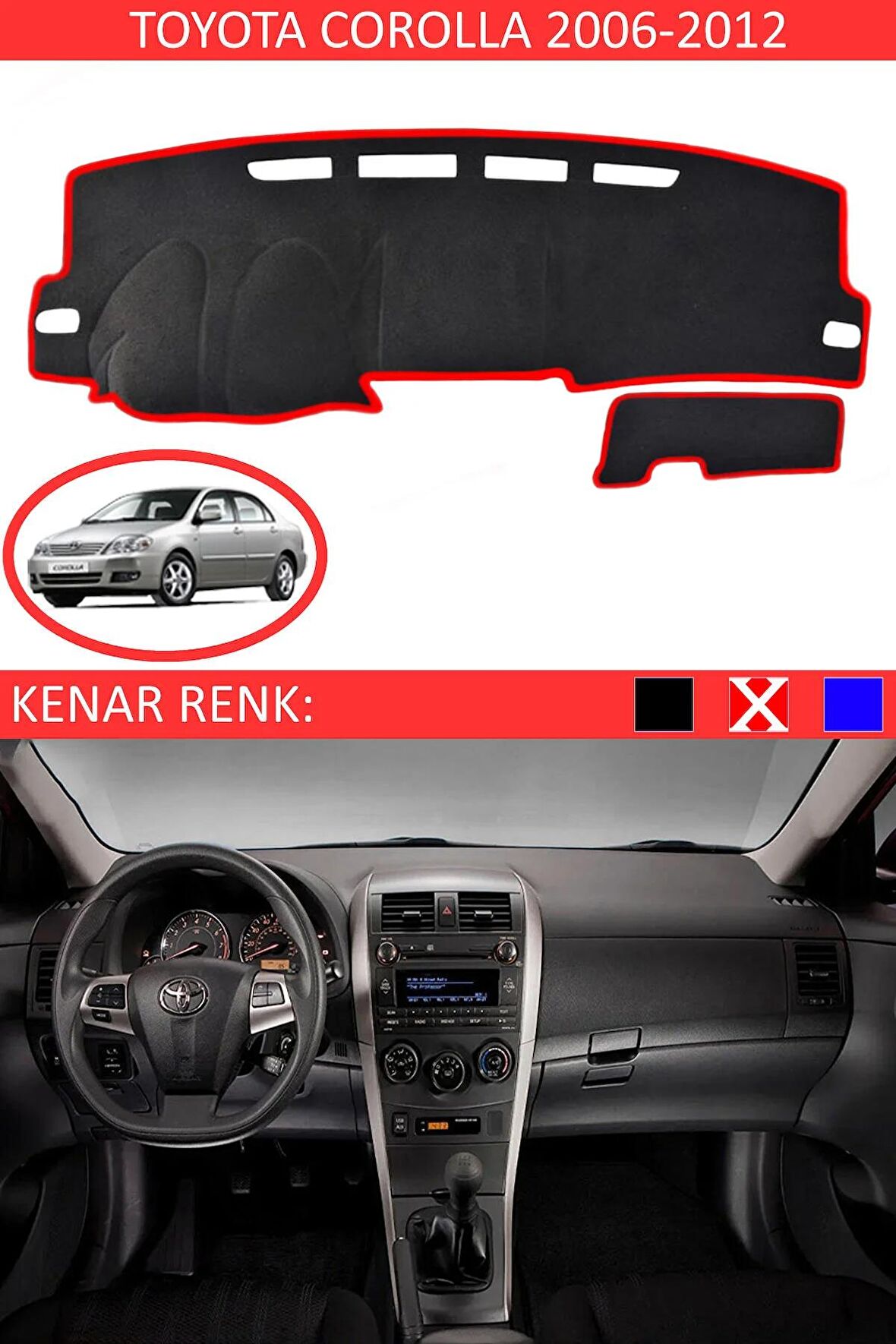Dacia Lodgy Modelleri İçin Uygun Torpido Koruma Halısı Siyah Kenar Renk Kırmızı