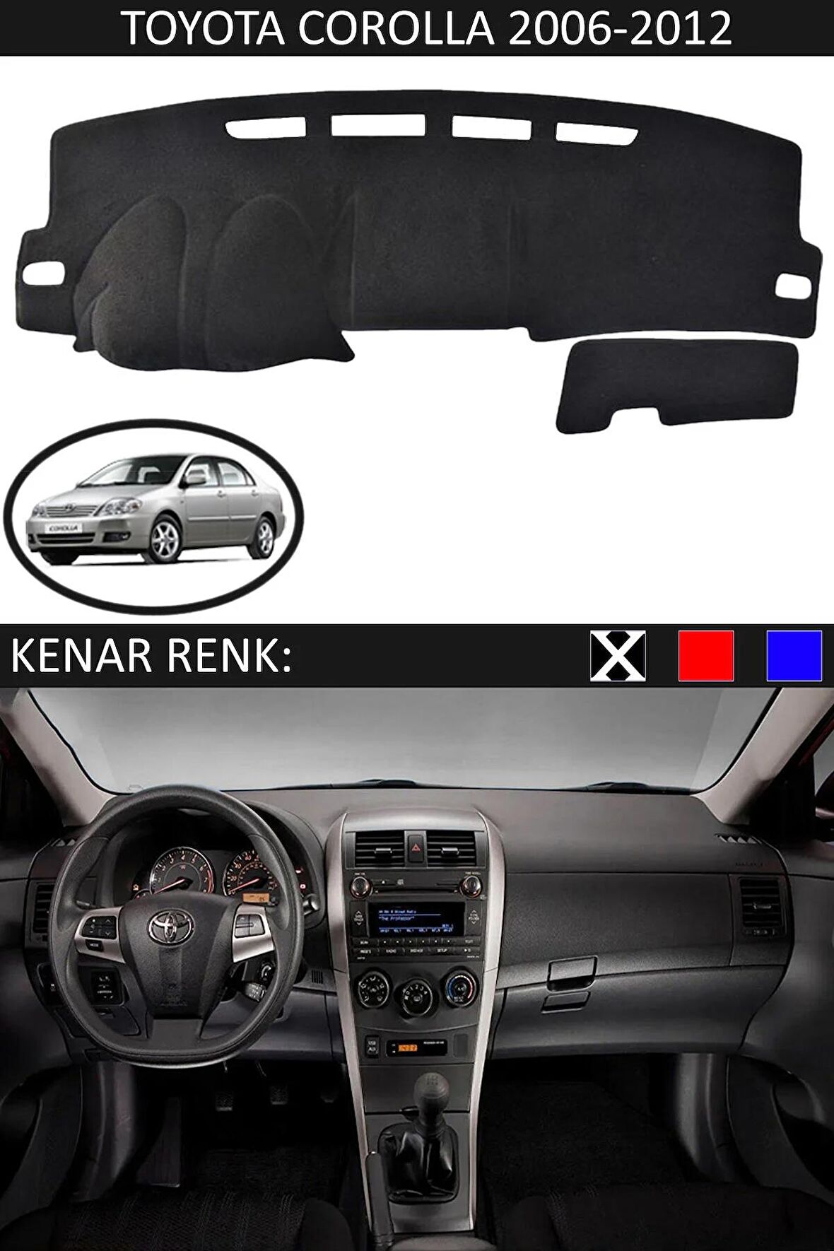 Dacia Lodgy Modelleri İçin Uygun Torpido Koruma Halısı Siyah Kenar Renk Siyah