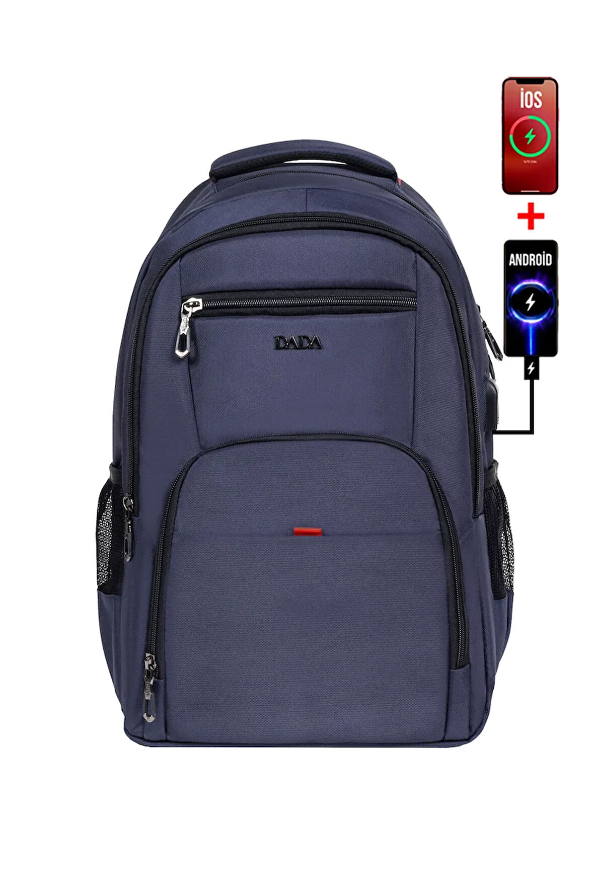 Unisex Lacivert Okul Sırt Çantası Orta Boy USB Type-C Laptop Bölmeli Su Geçirmez Lise Üniversite