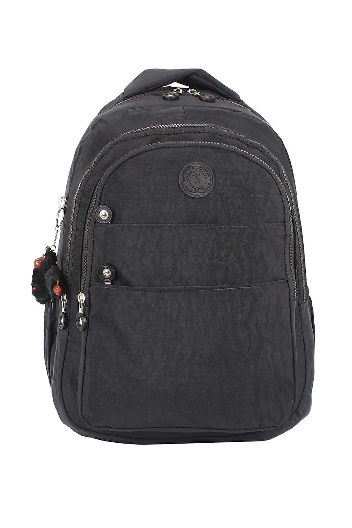 Unisex Su Geçirmez Krinkıl Kumaş Büyük Boy Çok Gözlü Okul Sırt Çantası Yandan Cepli Ortopedik Siyah