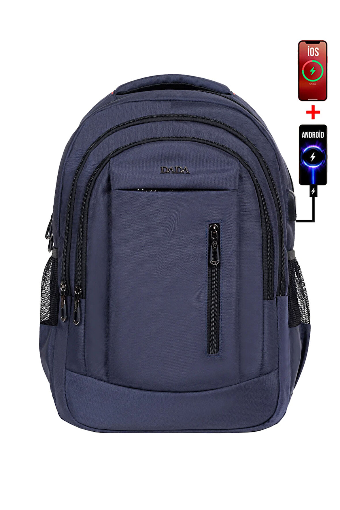 Lacivert Laptop Sırt Çantası 14-15,6 inç Usb Aparat Ortopedik Darbe Emici Koruma Su Geçirmez Kumaş