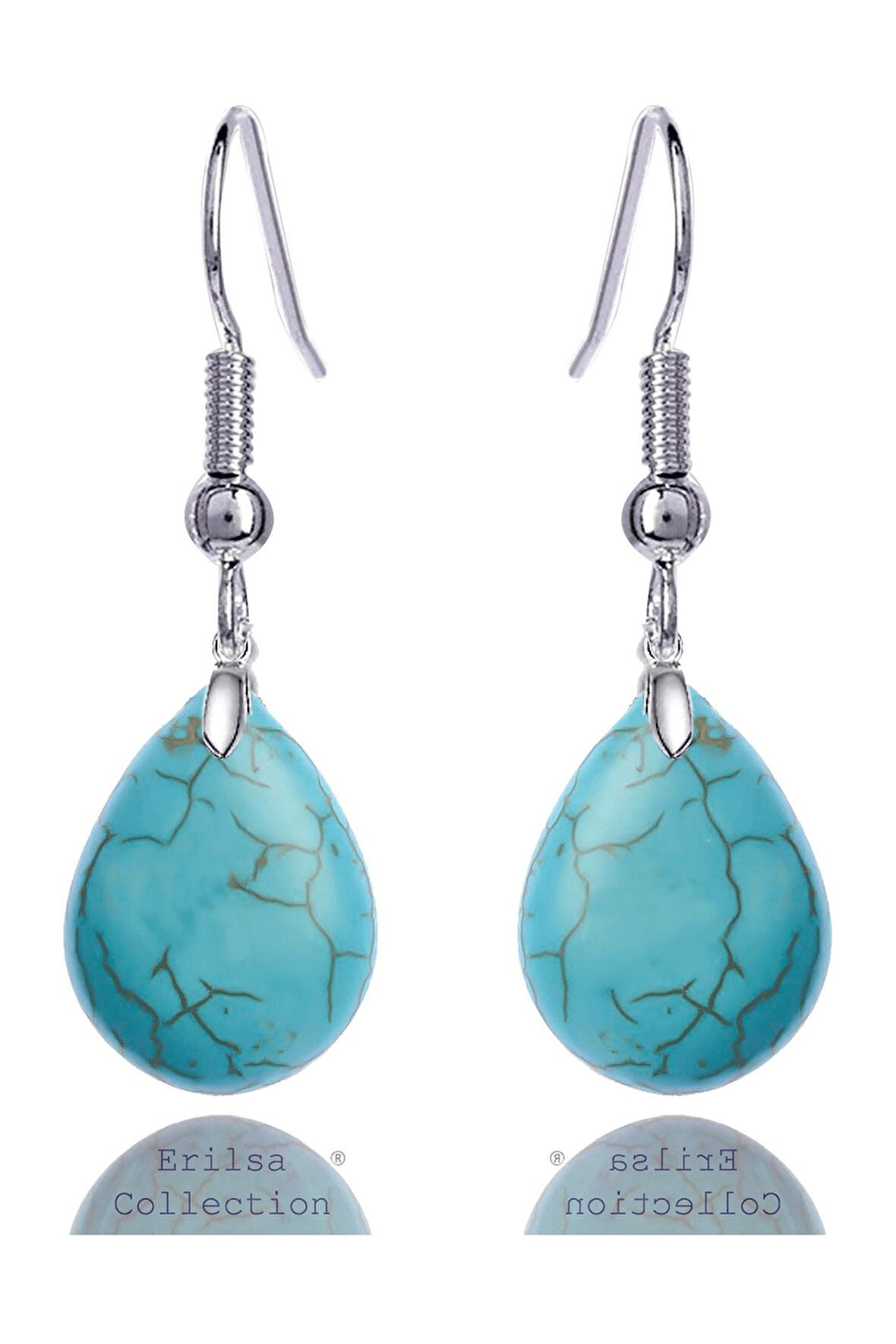 Sertifikalı Damla Model Firuze Taşı Küpe (Turkuaz Taşı)