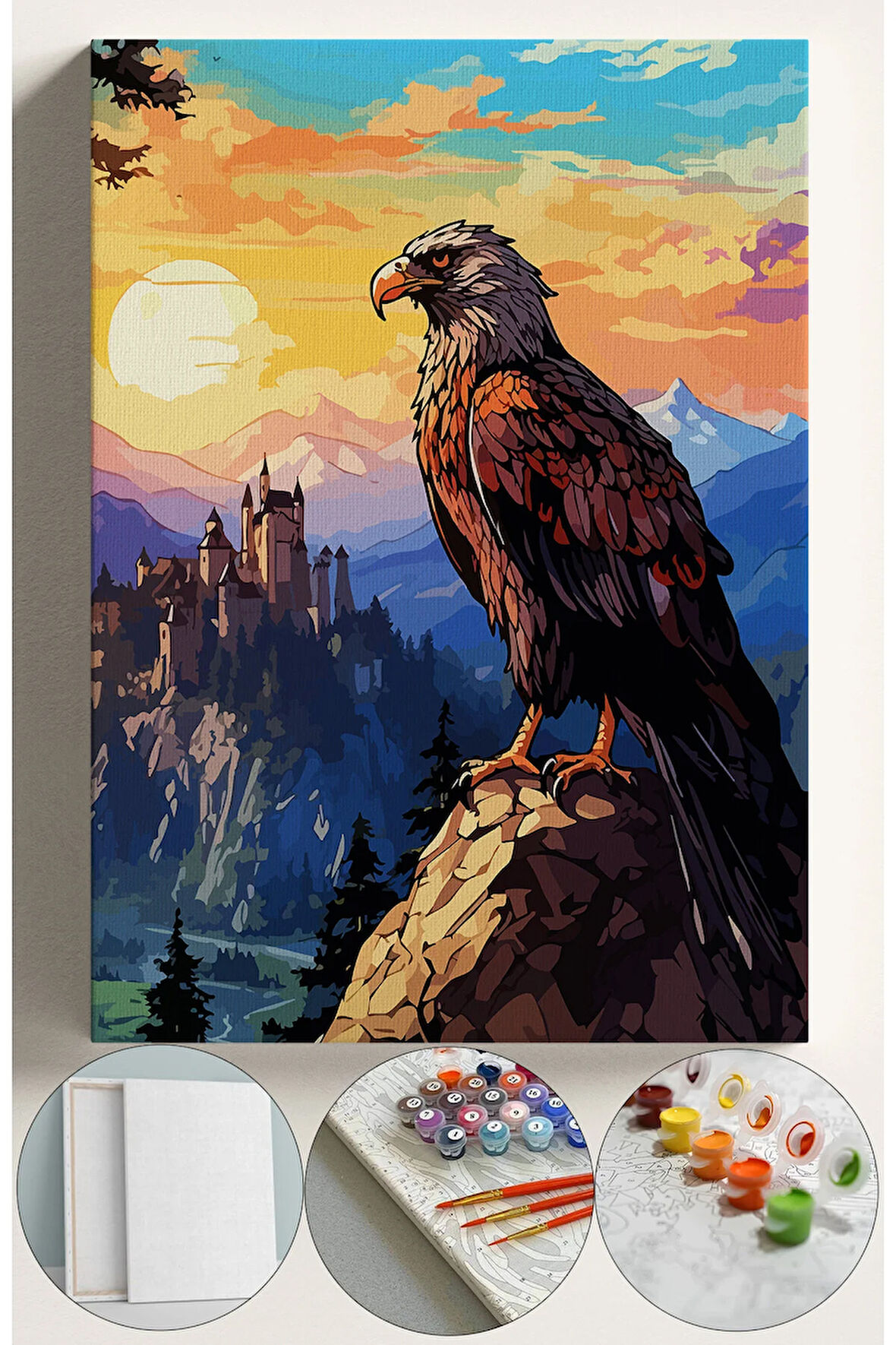 Sayılarla Boyama Seti Numaralı Tuval Fırça Boya 40x50 Cm - DAĞLARDA KARTAL