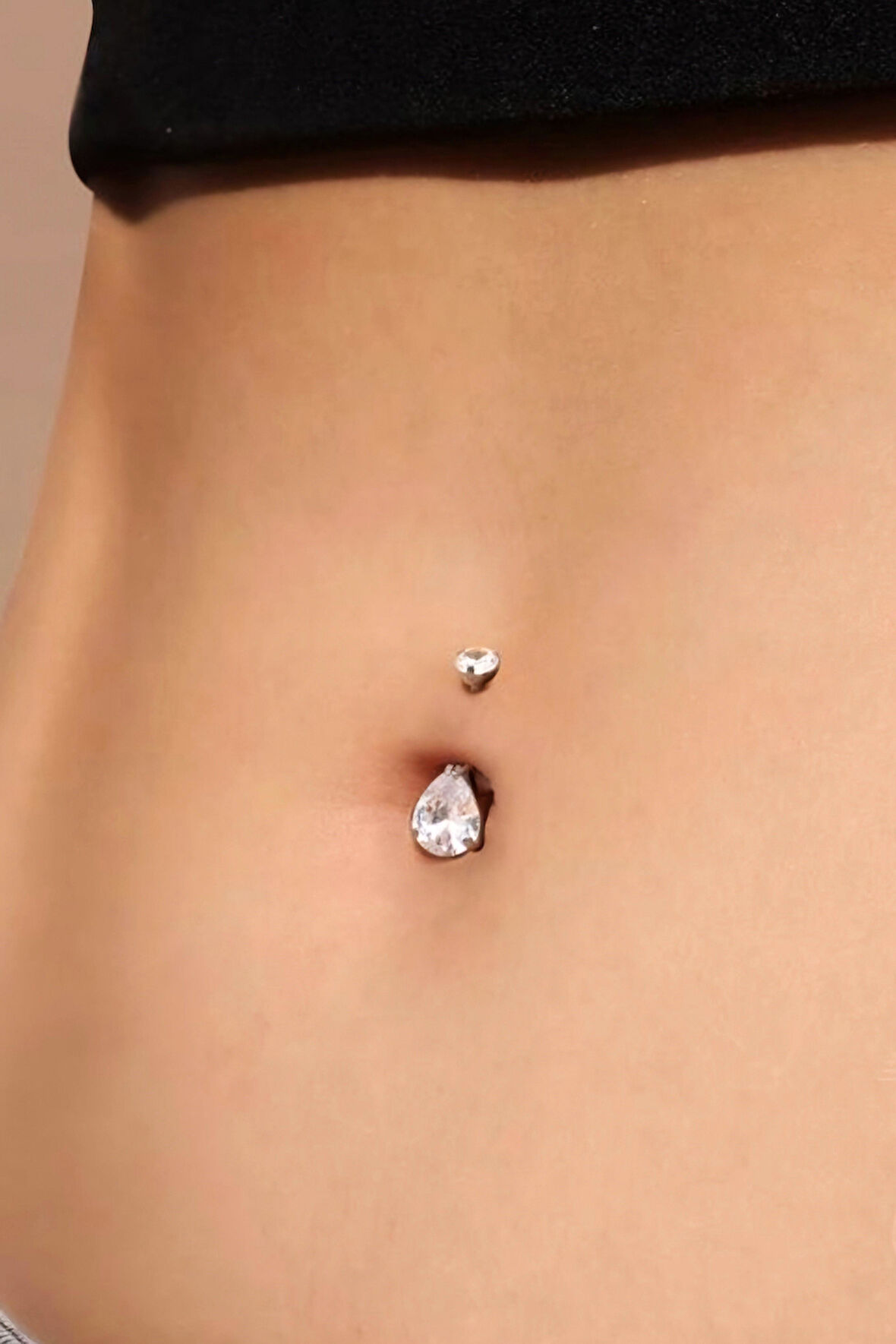 Damla Taşlı Çelik Göbek Piercingi Zirkon Taşlı Damla Model Göbek Piercing