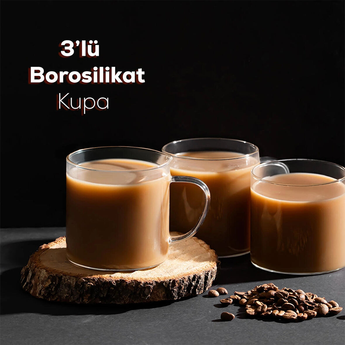 Porsima Pbt-589 Borosilikat Isıya Ateşe Dayanıklı Cam Kulplu 3 lü Çay Bardağı Kahve Bardak Seti Kupa Şeffaf 350ml