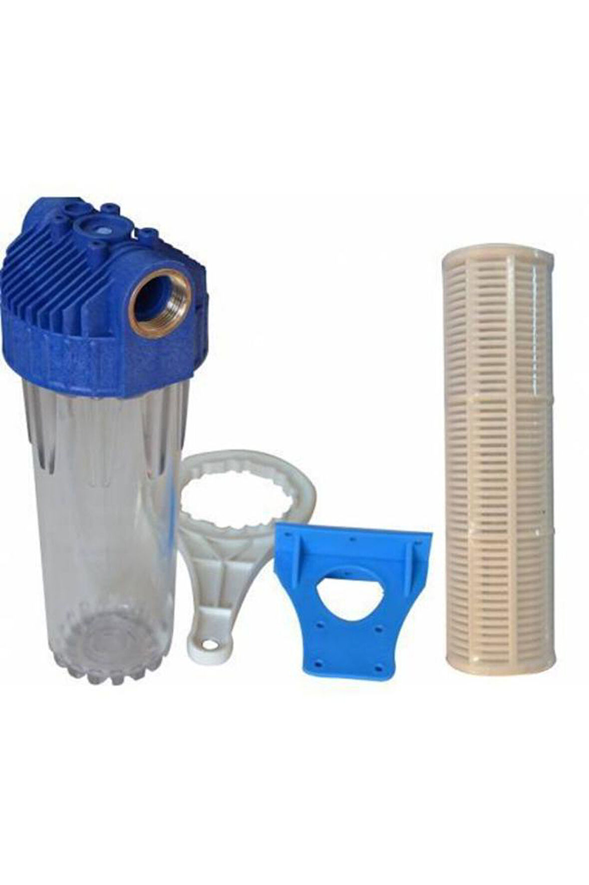 Daire Girişi Su Arıtma Filtre Kabı 10 Inch , 3/4 Inch In Out Bağlantılı,10'' Yıkanabilir Filtre