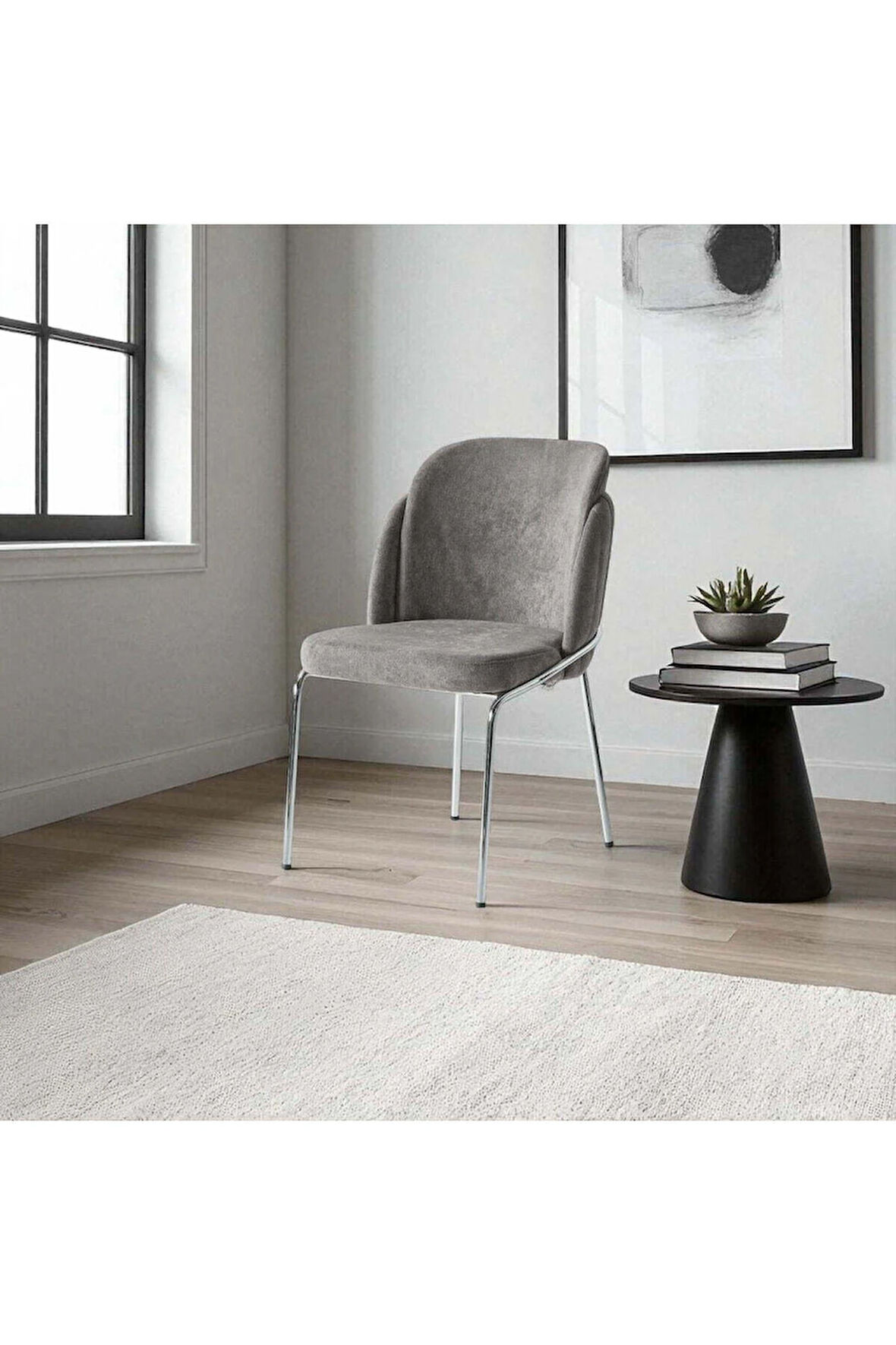 Rio ALP S26 Sandalye – Antrasit Kumaş, Krom Metal Ayak