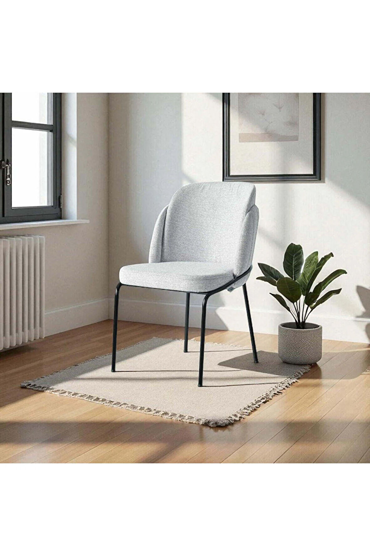 Rio ALP S26 Sandalye – Gri Kumaş, Siyah Metal Ayak