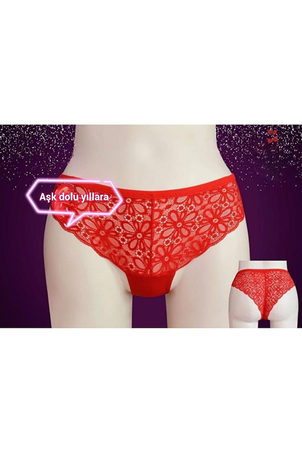 YILBAŞI DANTELLİ GÜPÜRLÜ KIRMIZI  NOEL HEDİYE PAKETLİ  KÜLOT  38-40 İÇÇAMAŞIRI
