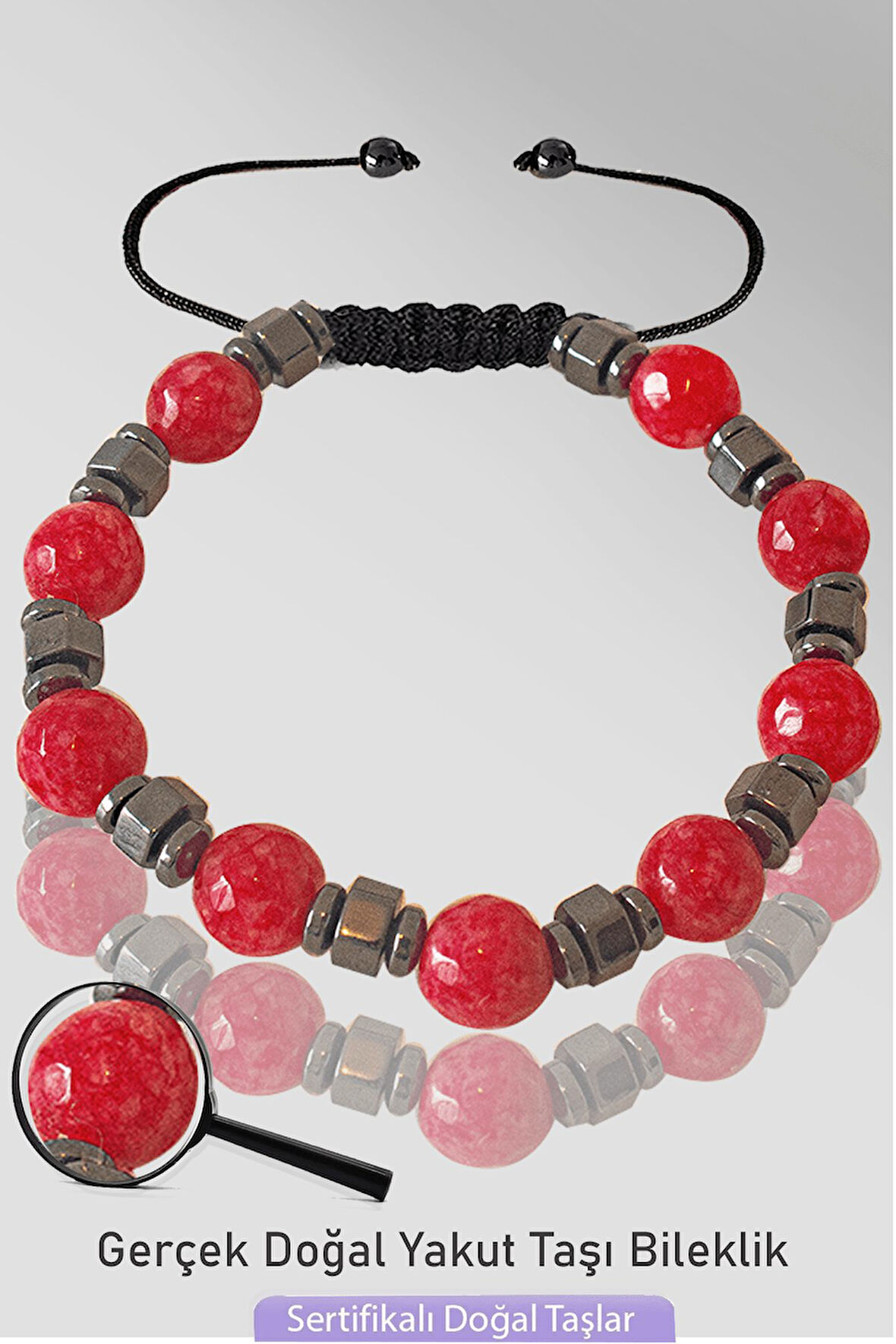 Sertifikalı Fasetli Doğal Yakut Taşı Bileklik - Ayarlamalı