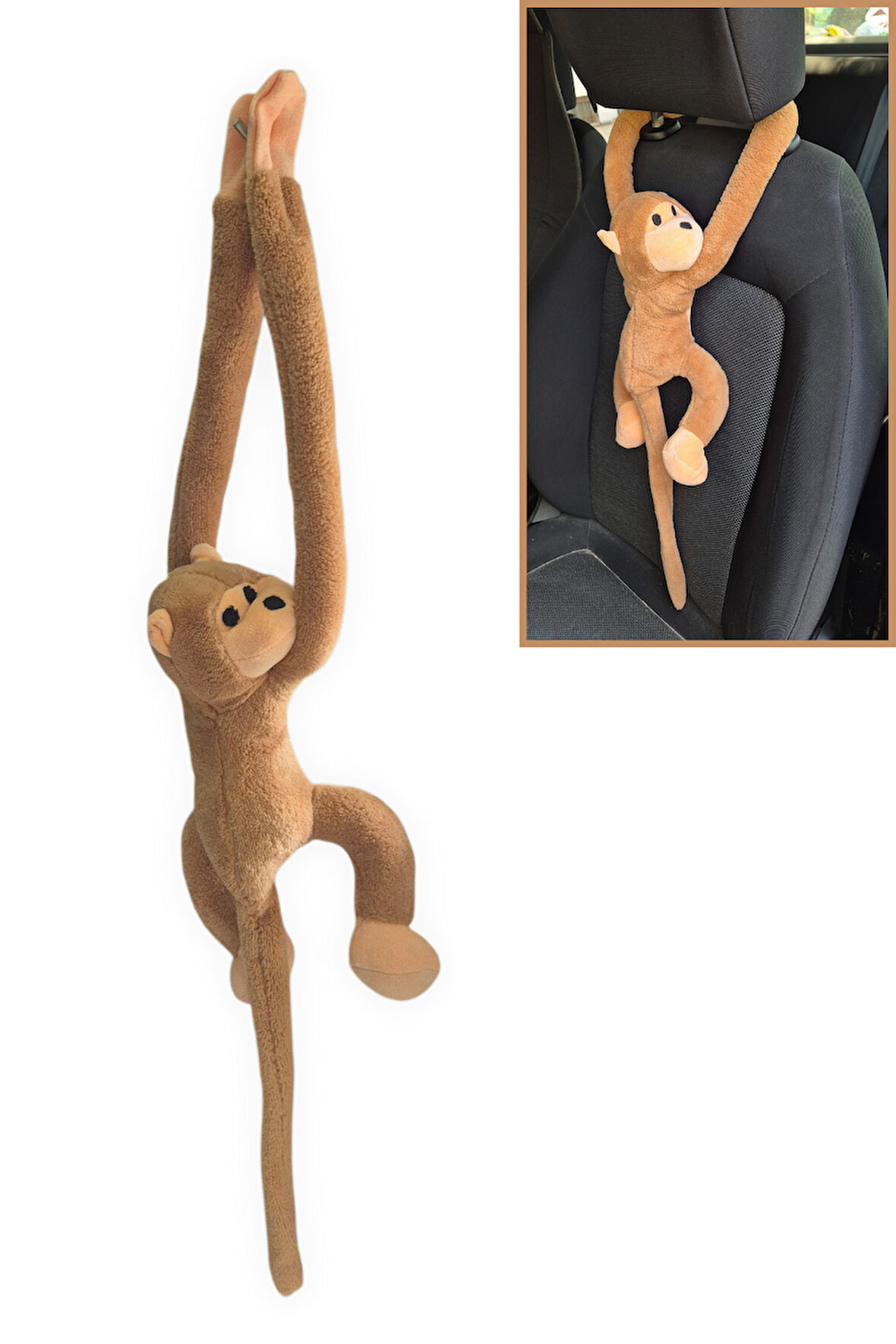 Araç İçi Dekoratif Kahverengi Pelüş Maymun Yastık – Yapışkan Elleriyle Koltuğa Sarılan Oto Aksesuar