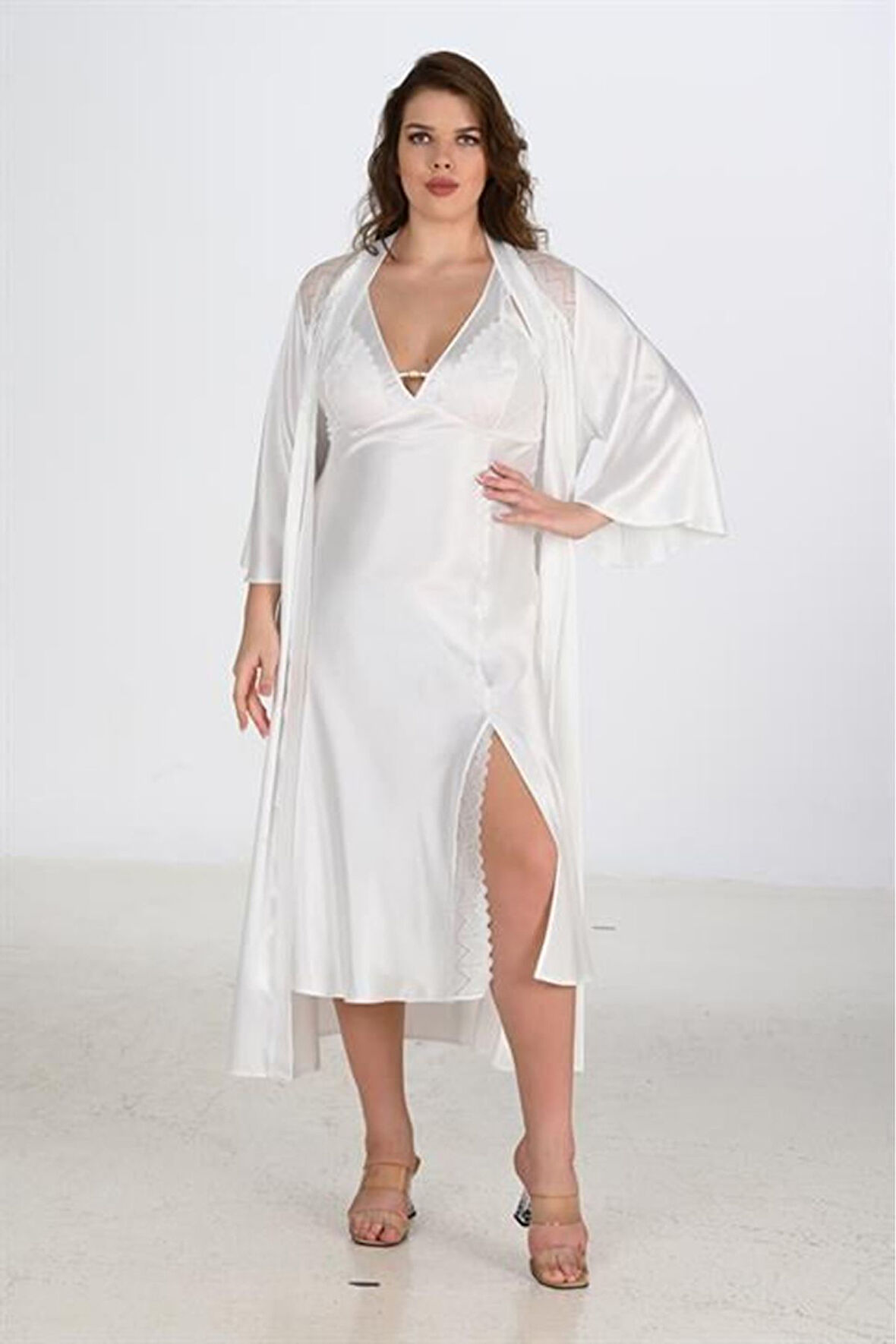 Ahu 2li Ekru Sabahlık Takımı Bigsize 6224