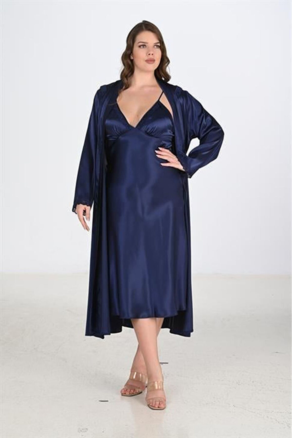 Ahu 2li Lacivert Sabahlık Takımı Bigsize 6225