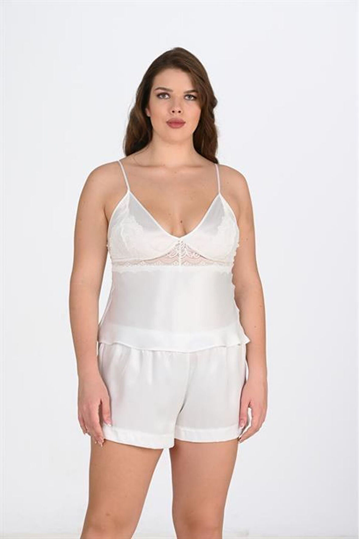 Primoda Büyük Beden Ekru Şort Takımı 1071