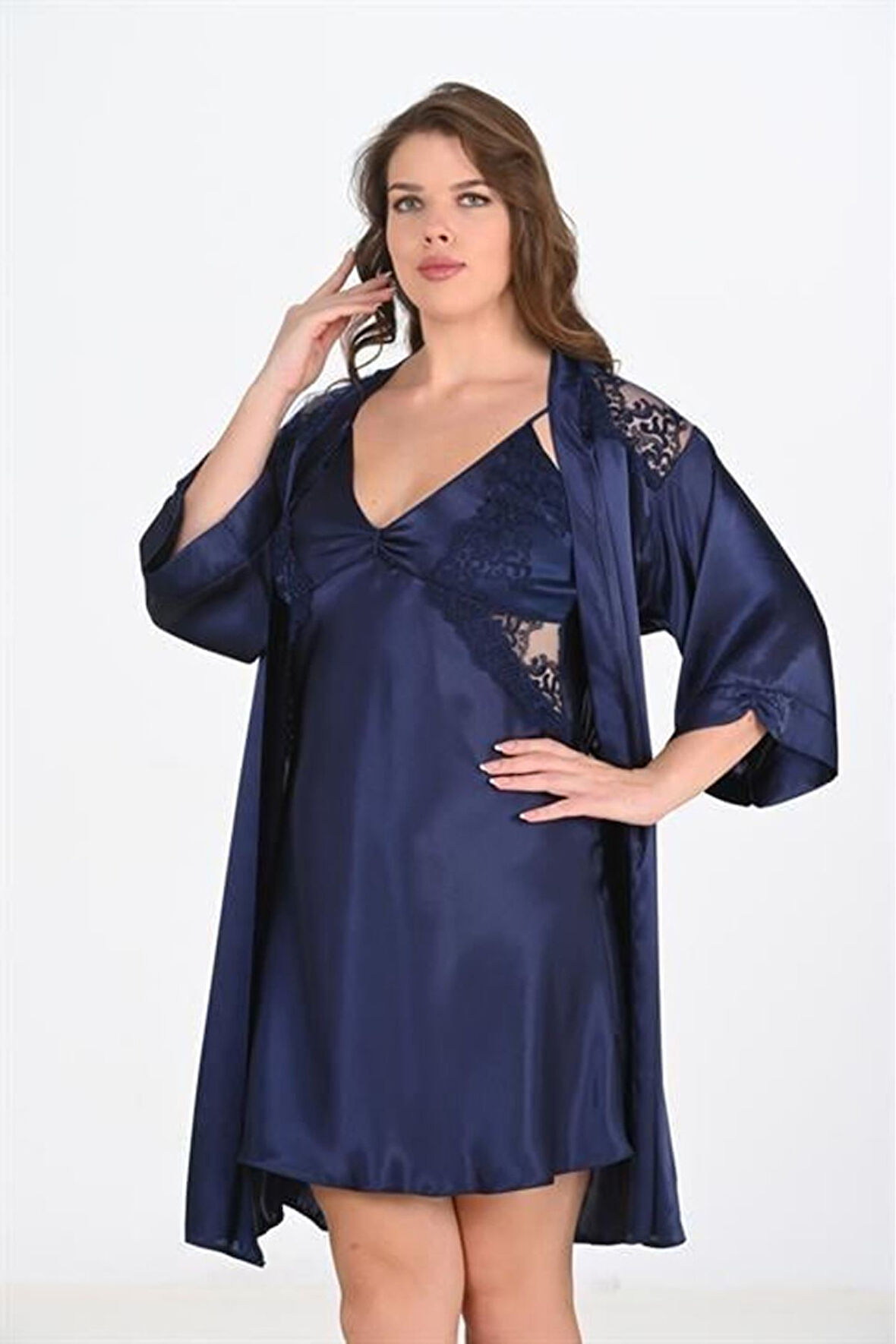 Ahu 2li Lacivert Sabahlık Takımı Bigsize 6208