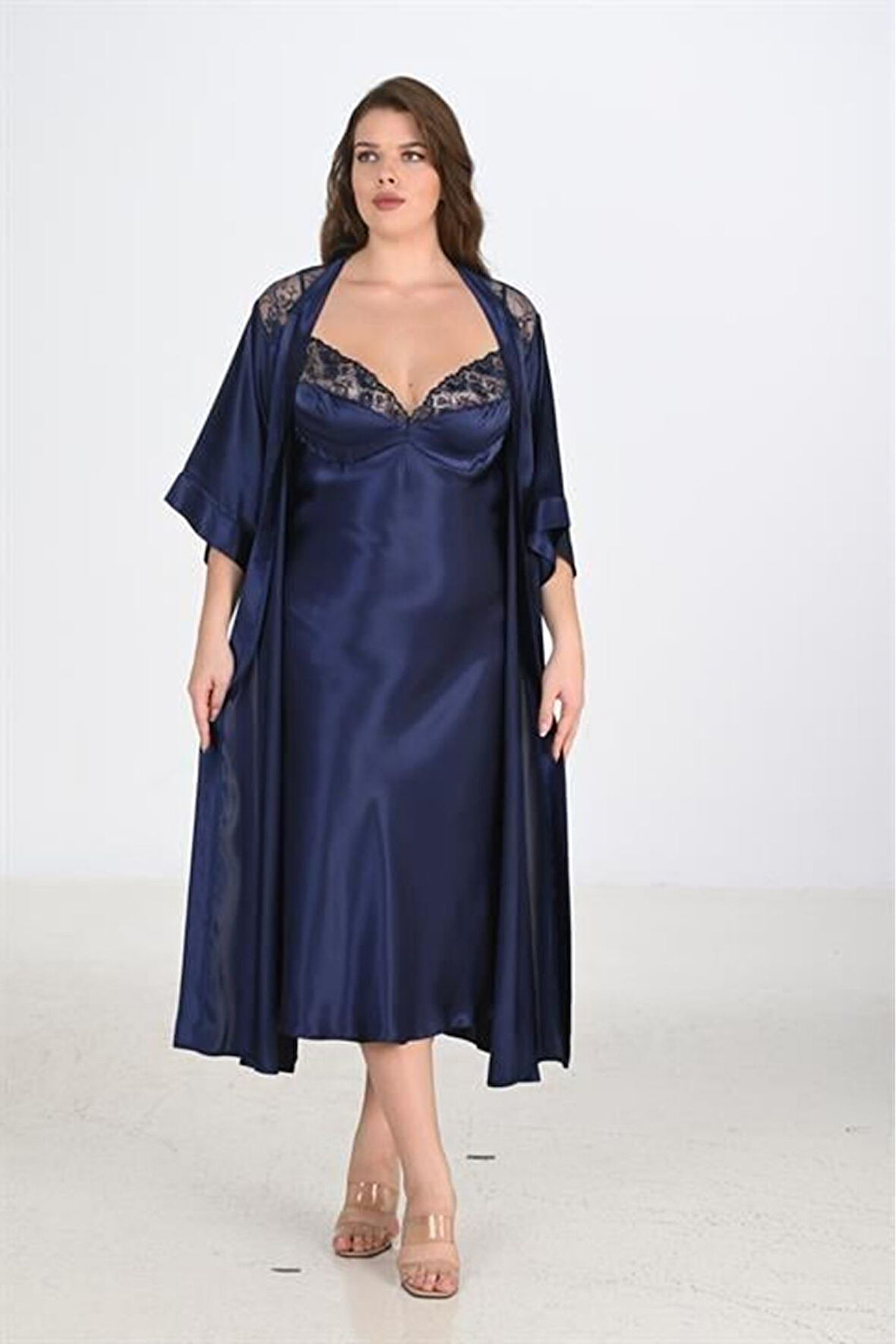 Ahu 2li Lacivert Sabahlık Takımı Bigsize 6228