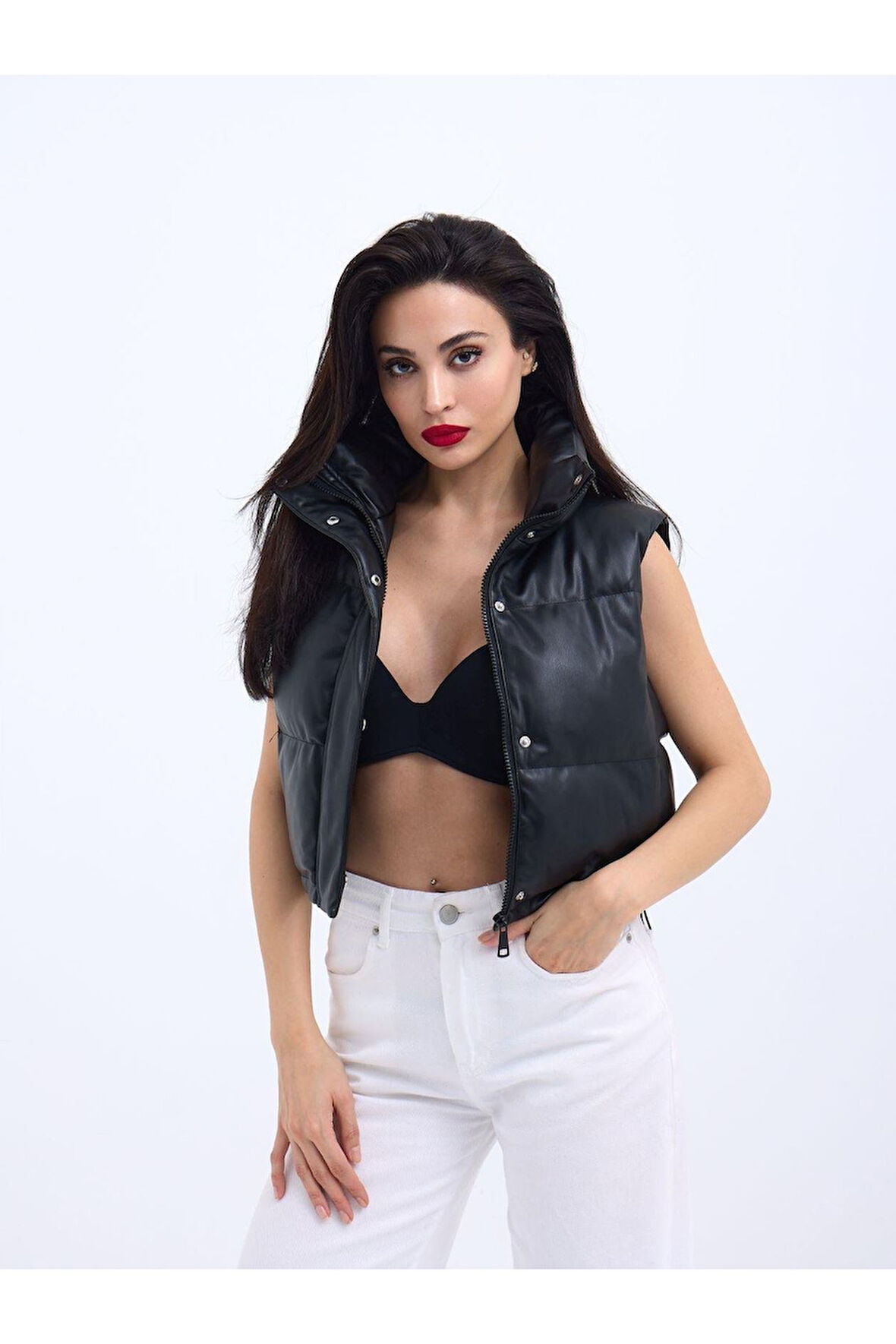 7240 DERİ YELEK-SİYAH