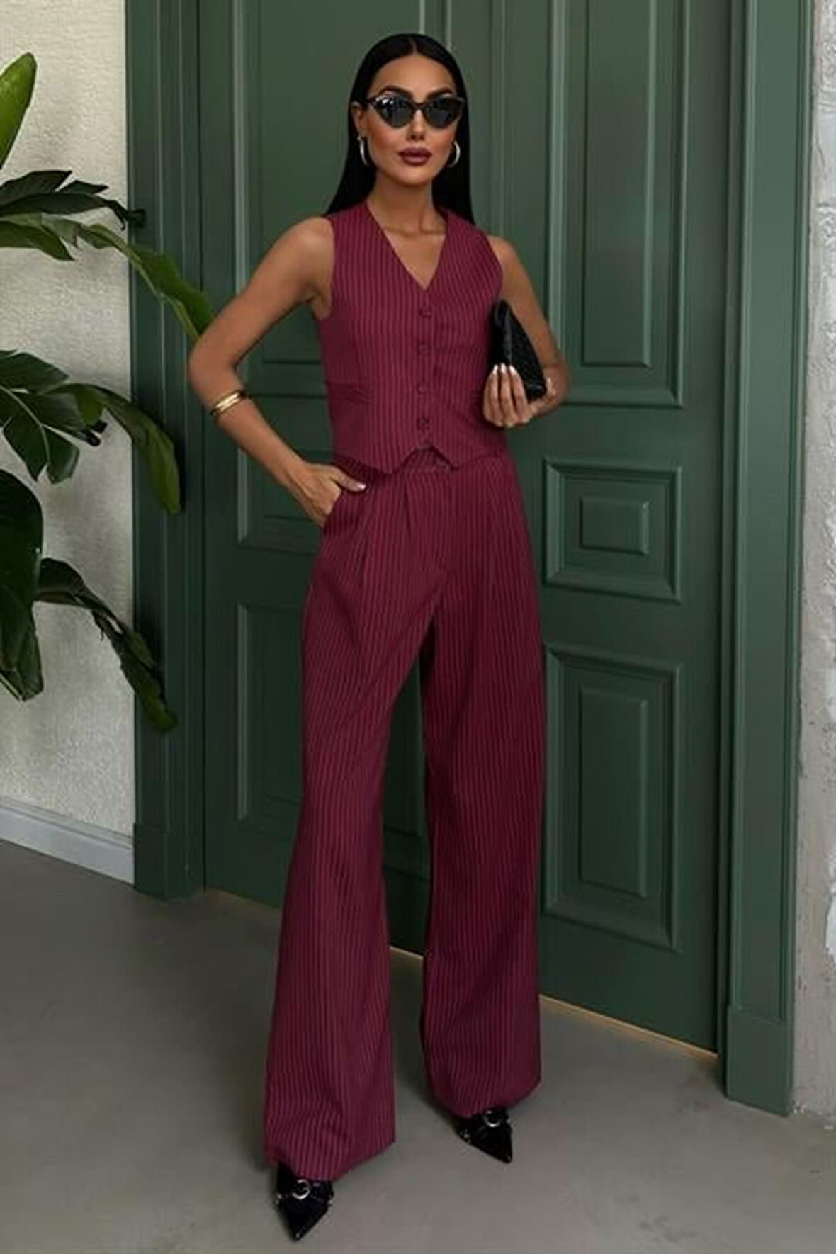 Yelek Ve Pantolon Çizgili Double Takım 10017