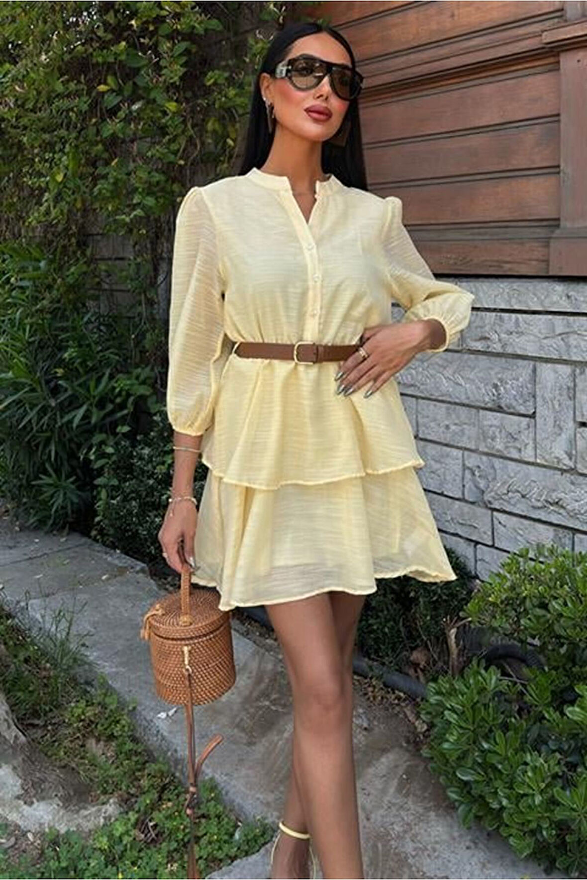 Deri Kemerli Fırfırlı Elbise 2901