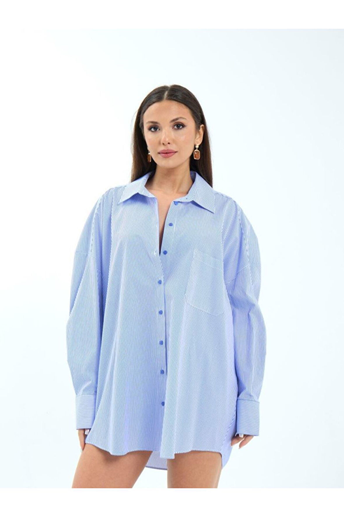 7388 GÖMLEK-MAVİ BEYAZ ÇİZGİLİ