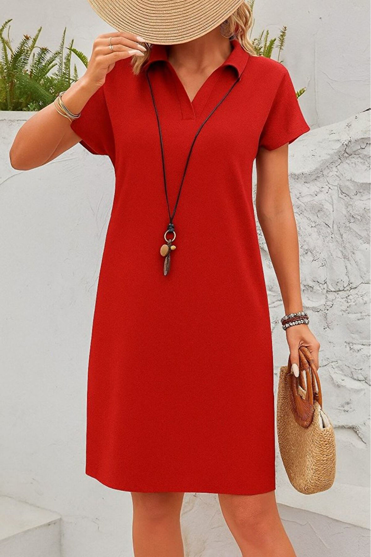 Kadın Kısa Kollu V Yakalı Bürümcük Elbise