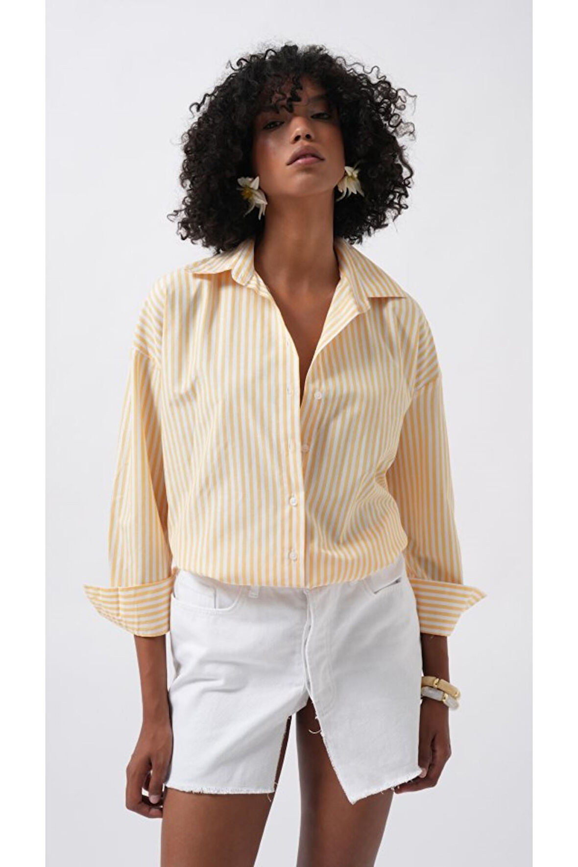 Çizgili Detay Oversize Gömlek