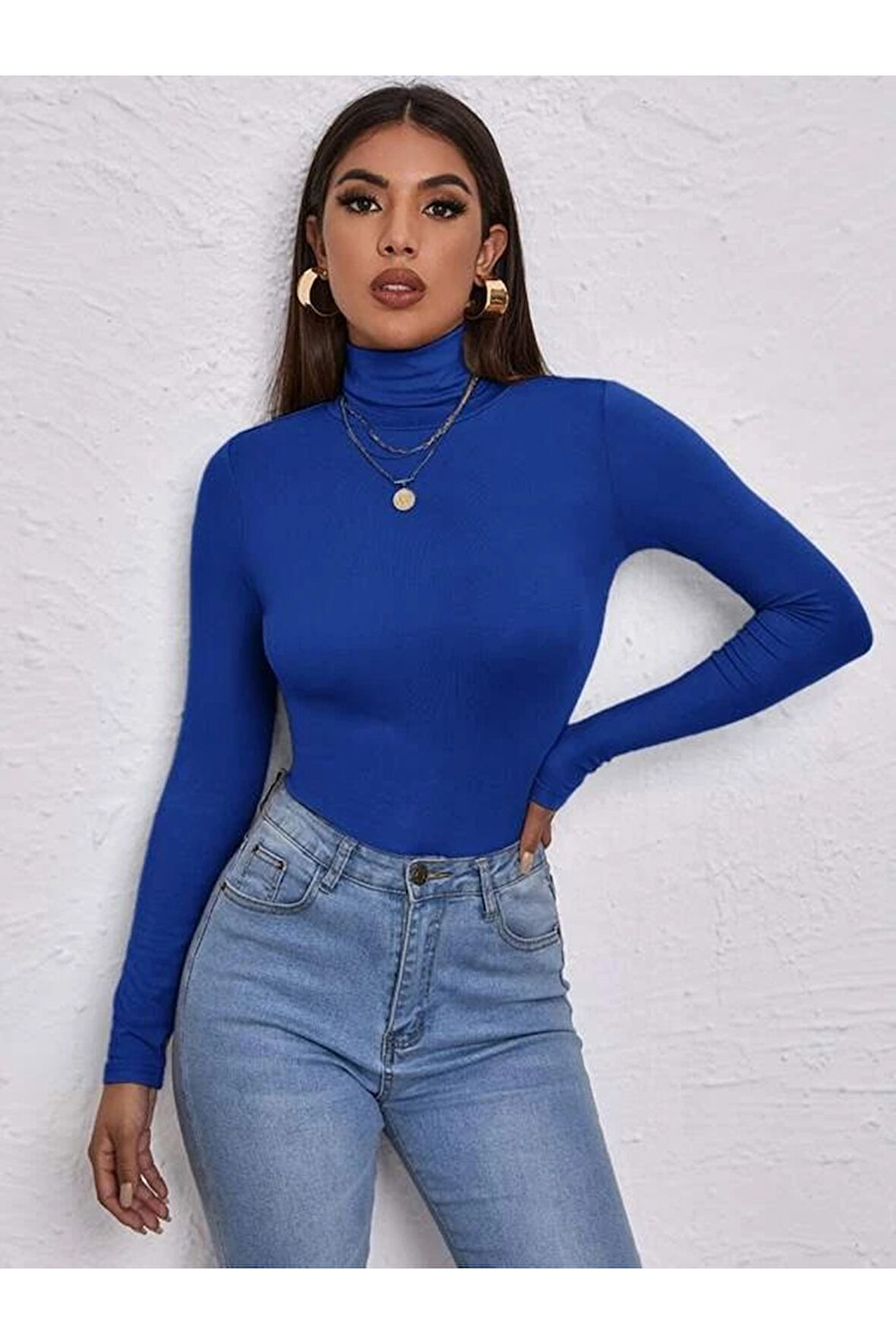 Kadın Uzun Kollu Balıkçı Yaka Viskon Bluz