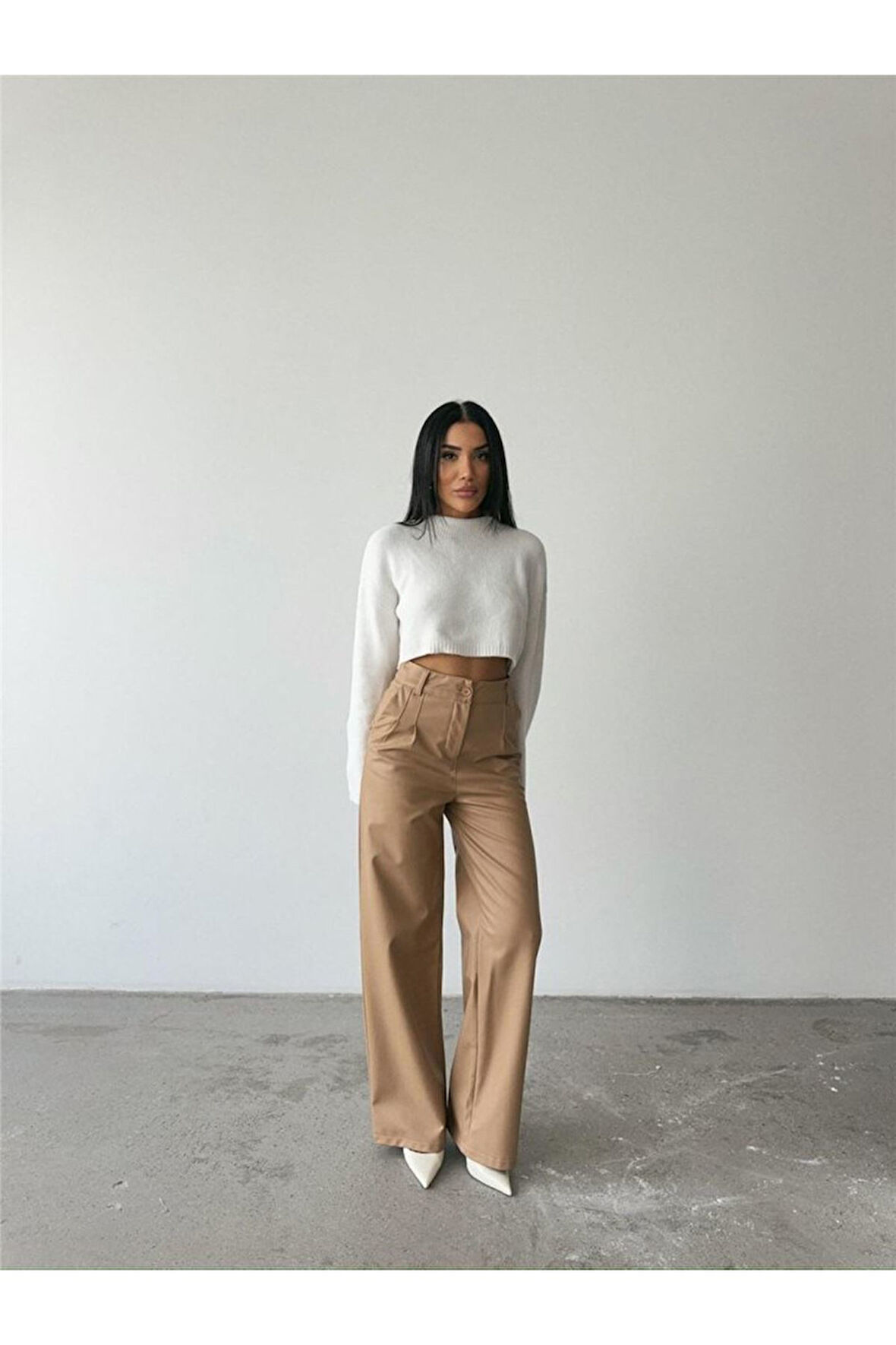 DERİ PALAZZO PANTOLON BORU PAÇA - Bej