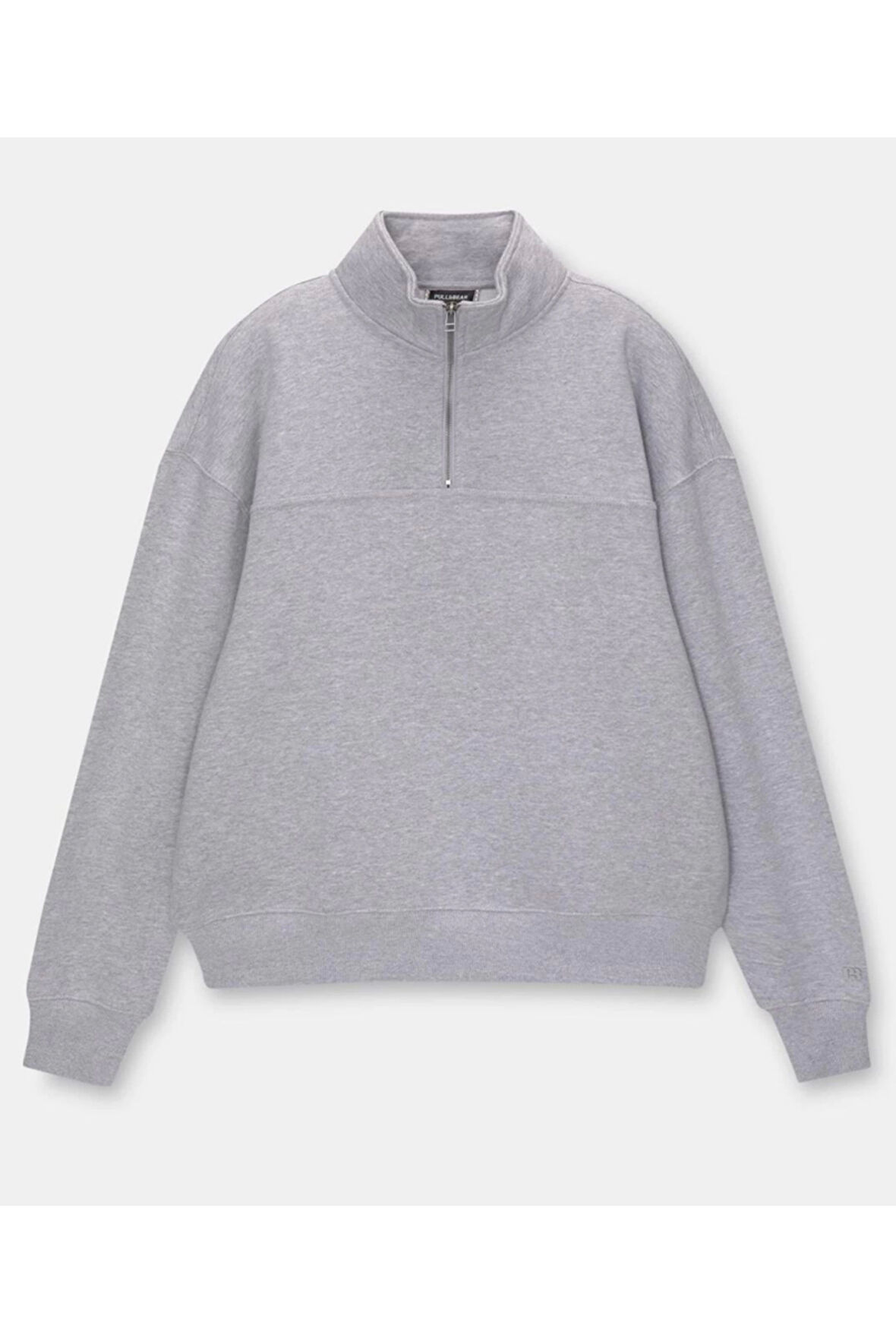 Oversize Yarım Farmuarlı Yakalı Basic SweatShirt - Gri