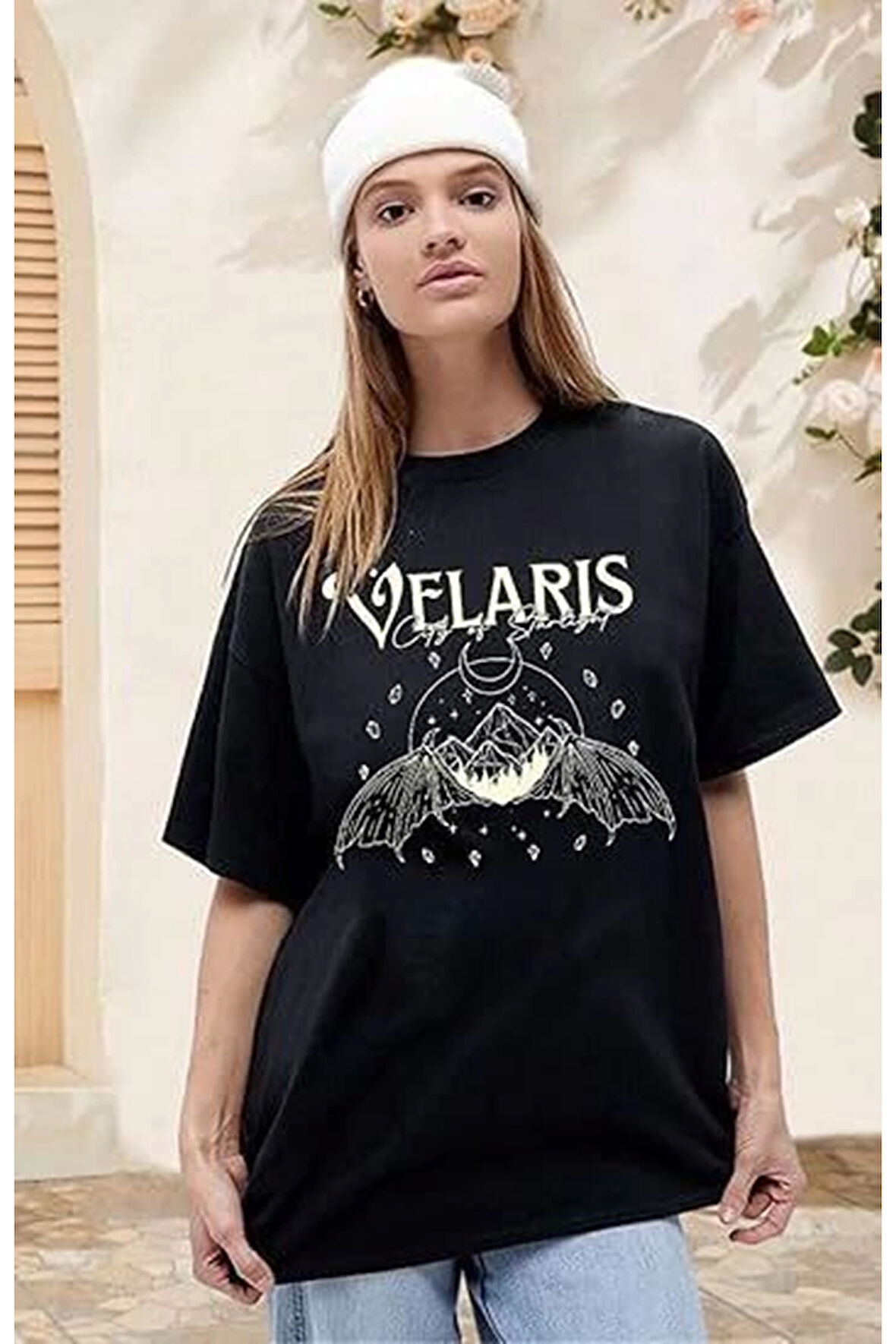 Bisiklet Yaka Baskılı T-shirt - Siyah