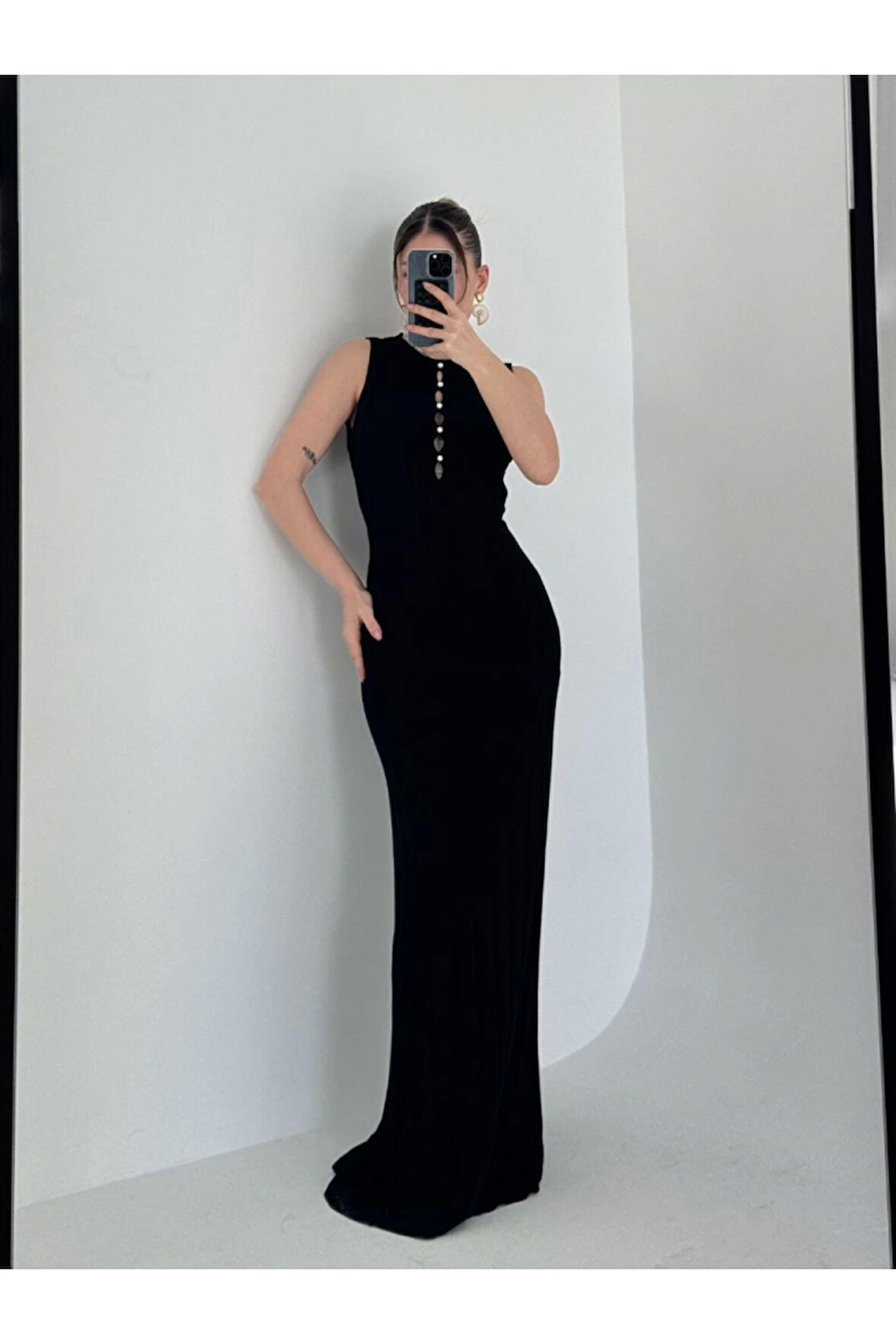 Kalın Fitilli Uzun Triko Elbise - Siyah