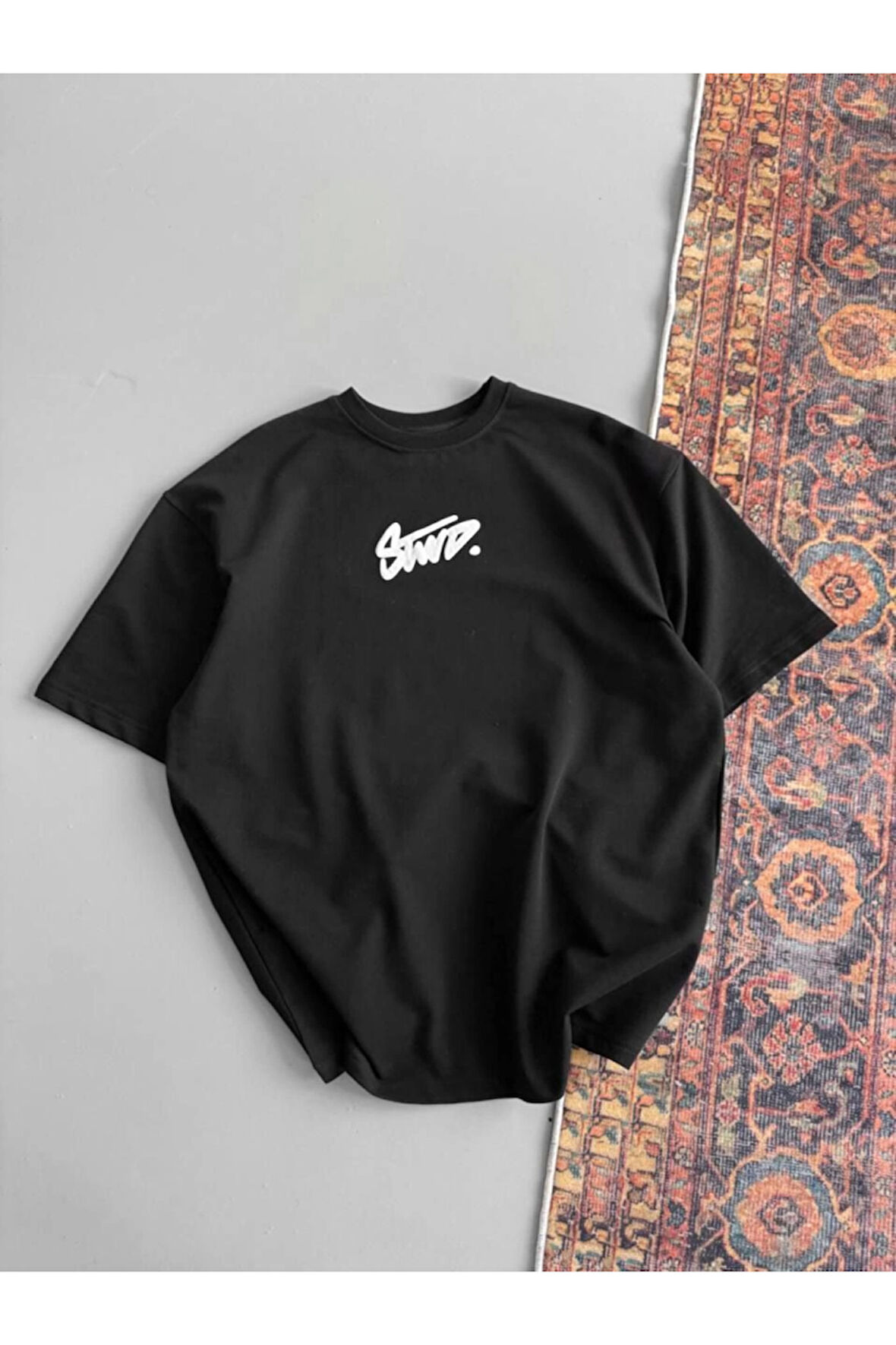 Baskılı Oversize T-shirt - Siyah