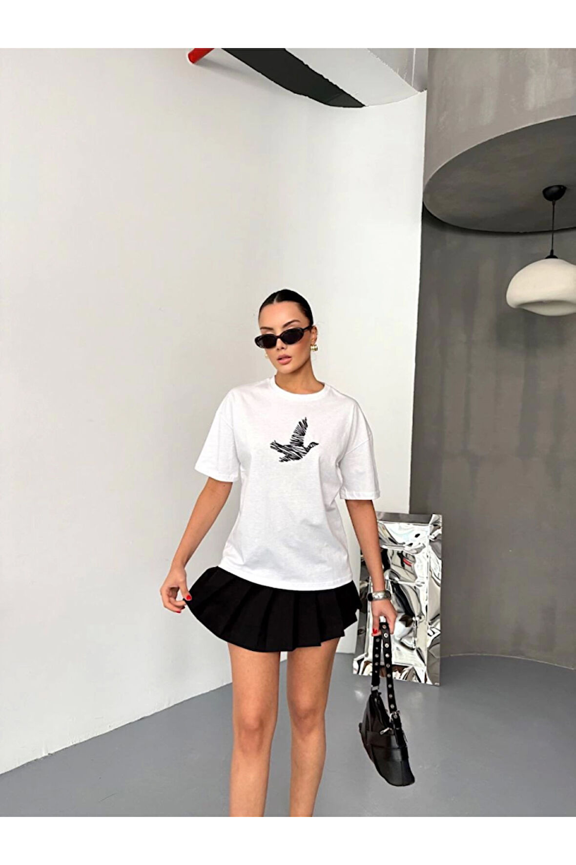 Kısa Kol Baskılı T-shirt - Beyaz